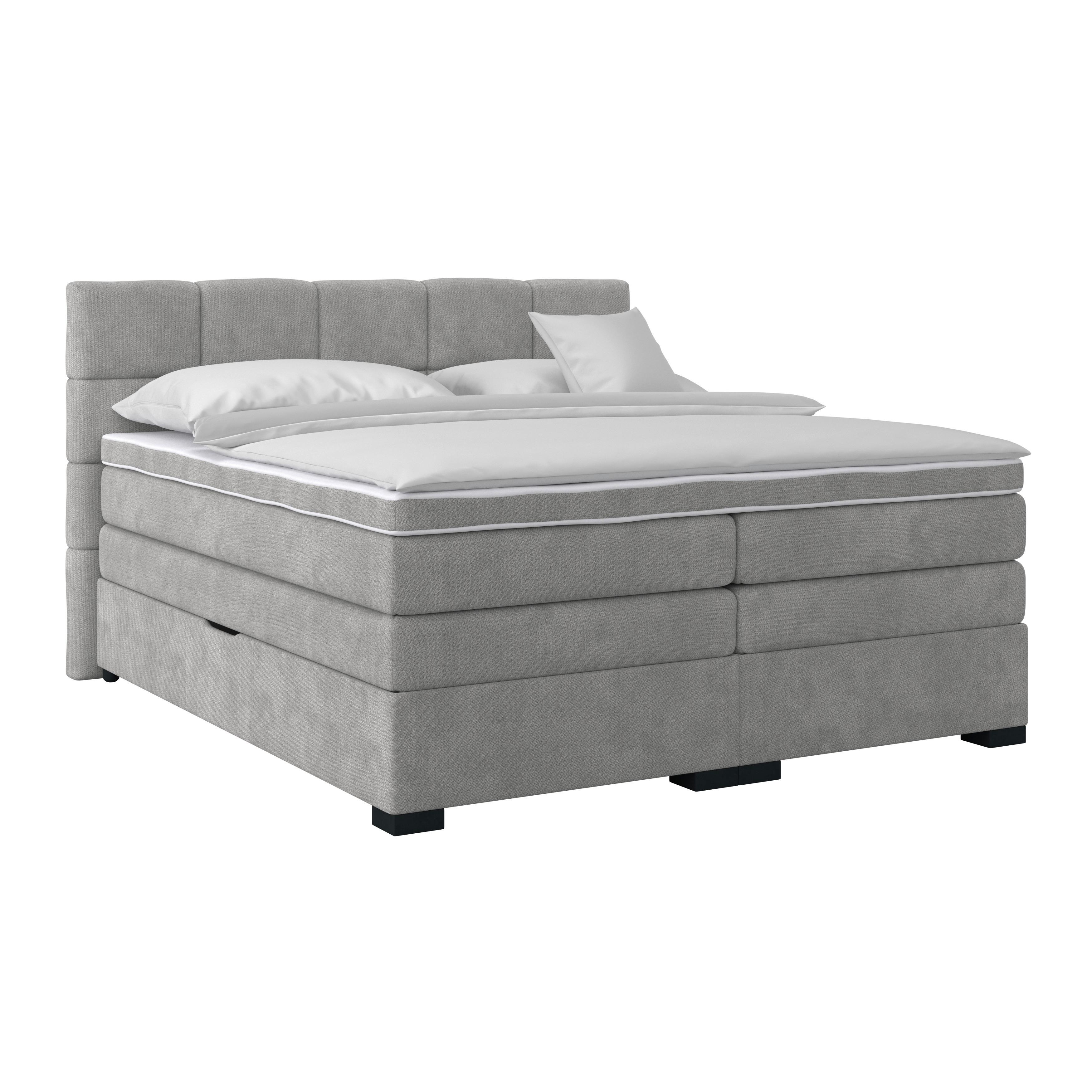 Boxspringbett April New Grau, LF: 200x200cm - Schwarz/Grau, KONVENTIONELL, Textil (200/200cm) - Sembella