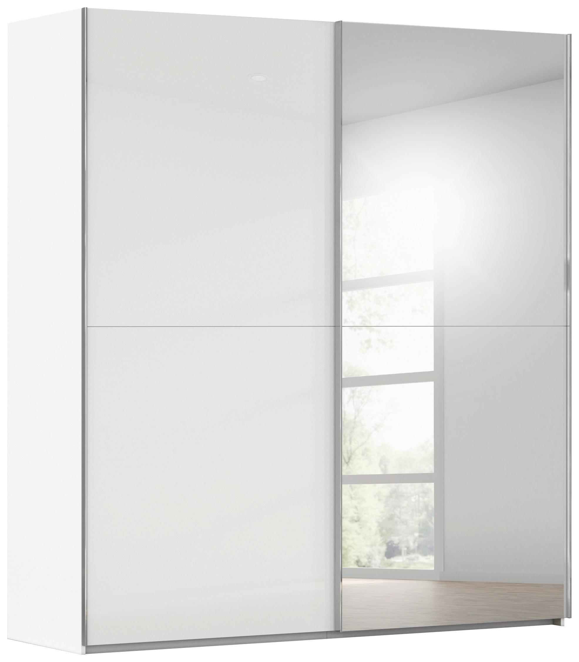 Schwebetürenschrank Fifty 2trg Weiß/Spiegelglas, B: 201 cm - Weiß, KONVENTIONELL, Glas/Holzwerkstoff (201/223/66cm) - Luca Bessoni