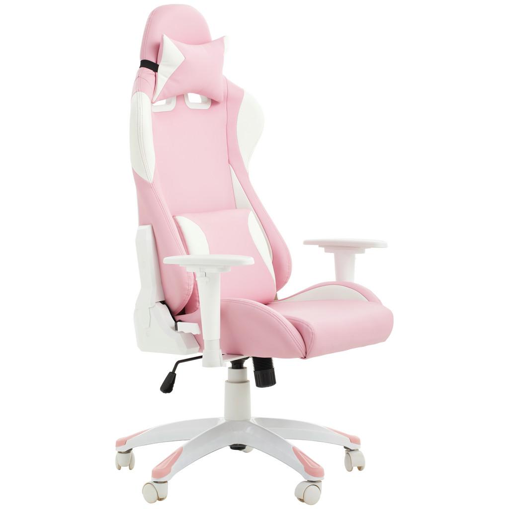 Gaming Stuhl Lady Racer mit Armstützen + Kissen Pink/Weiß