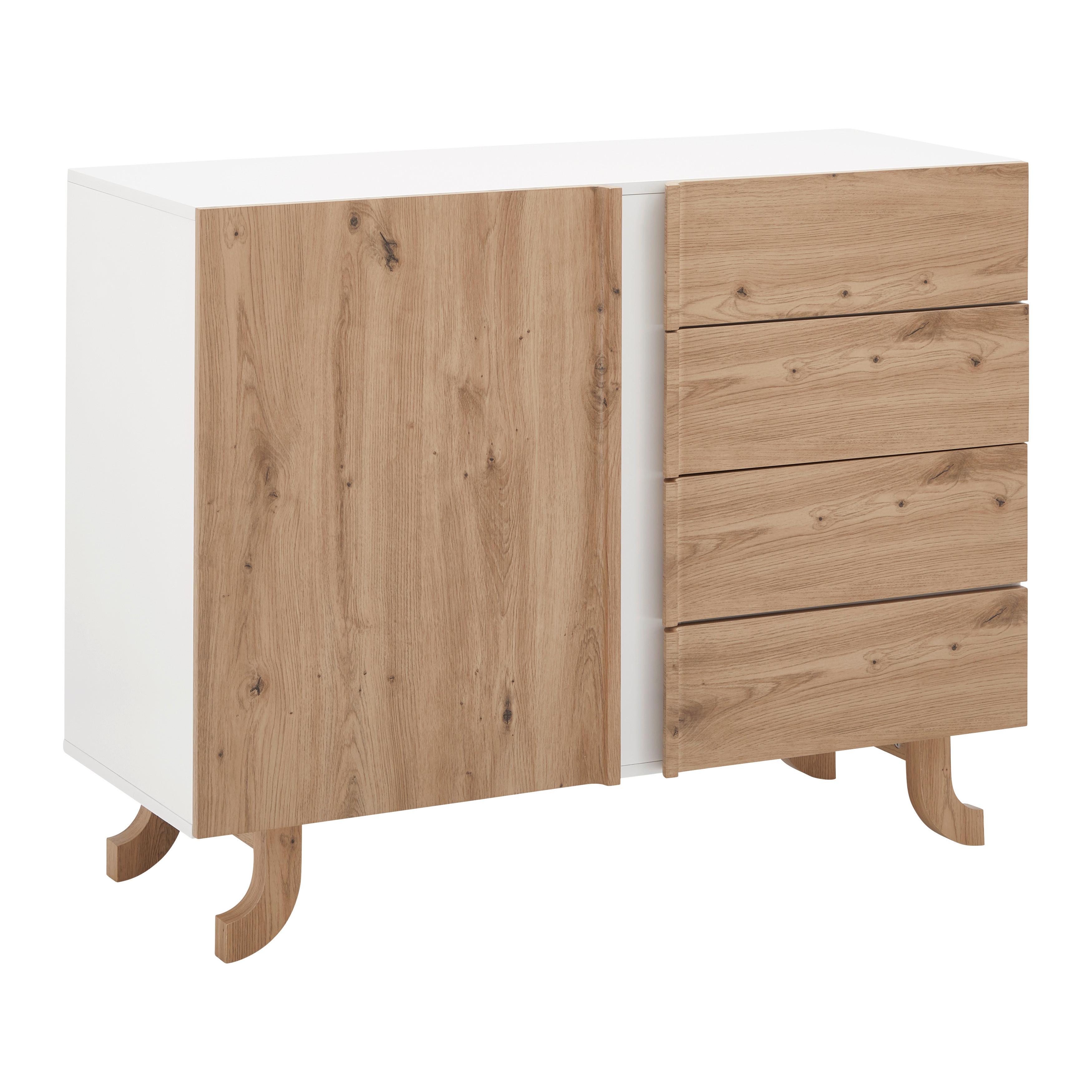 Široká komoda VIRA farby dubu/biela - biela/farba borovice, Modern, drevo (110/43/85cm) - Bessagi Home