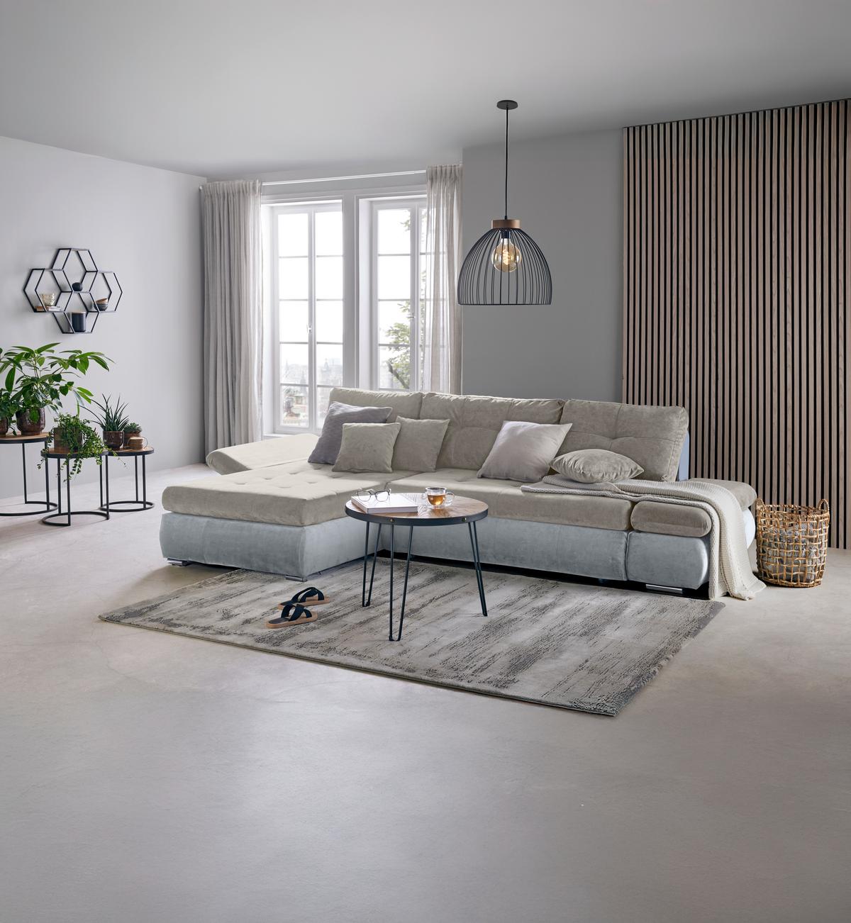 Rohová sedačka ENRICO, obojstranná, strieborná - čierna/chrómová, Konventionell, kov/textil (303/88/185cm) - Based