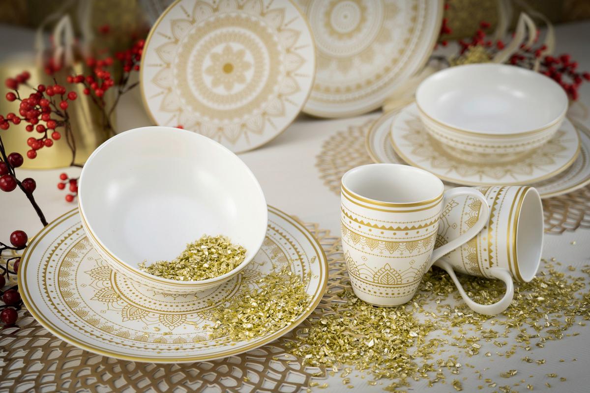 Kombinovaný servis MANDALA 8-dielny - biela/zlatá, keramika (30/30/28,5cm) - Creatable