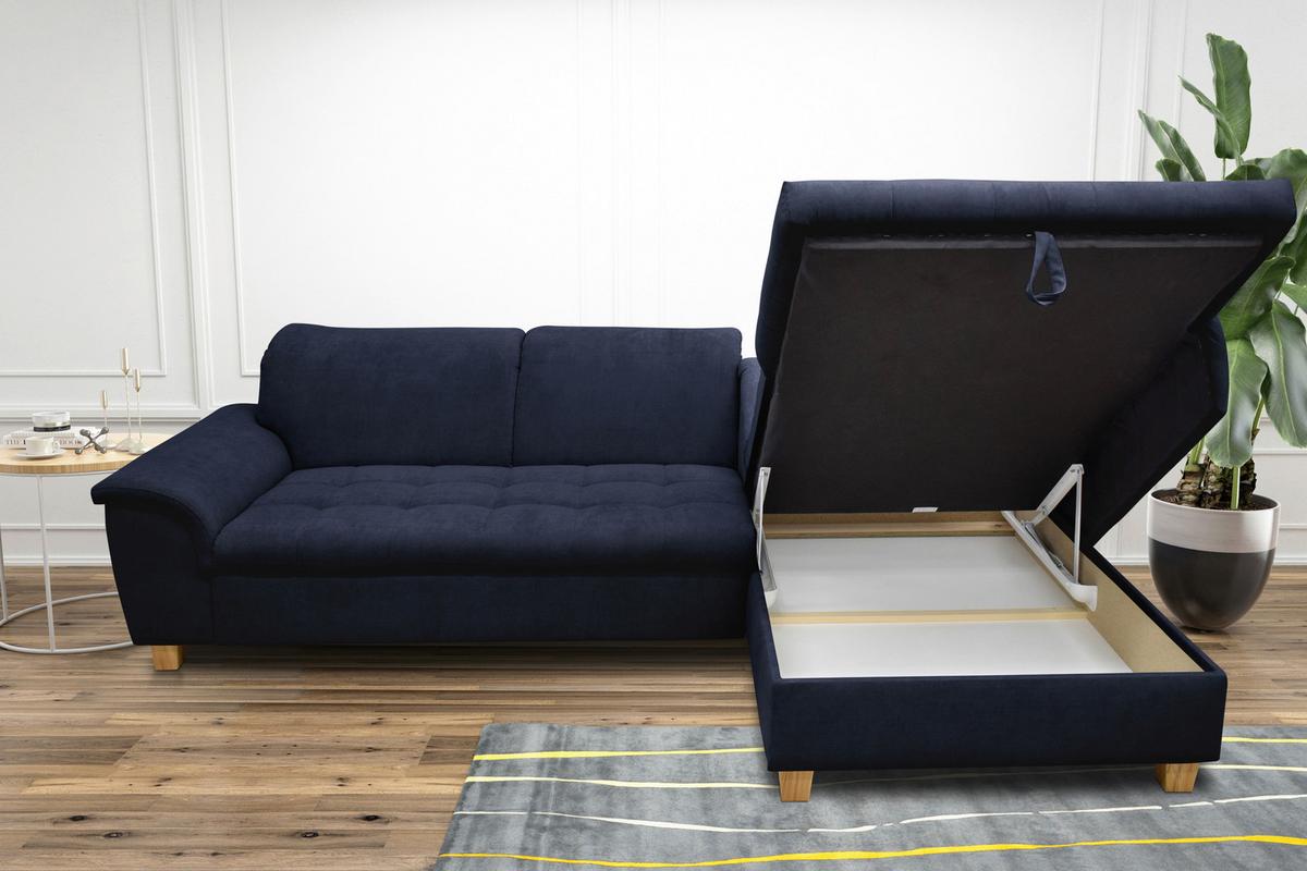 Ecksofa Mit Schlaffunktion & Bettkasten Franzi Blau - Eichefarben/Dunkelblau, KONVENTIONELL, Textil (279/170cm) - MID.YOU