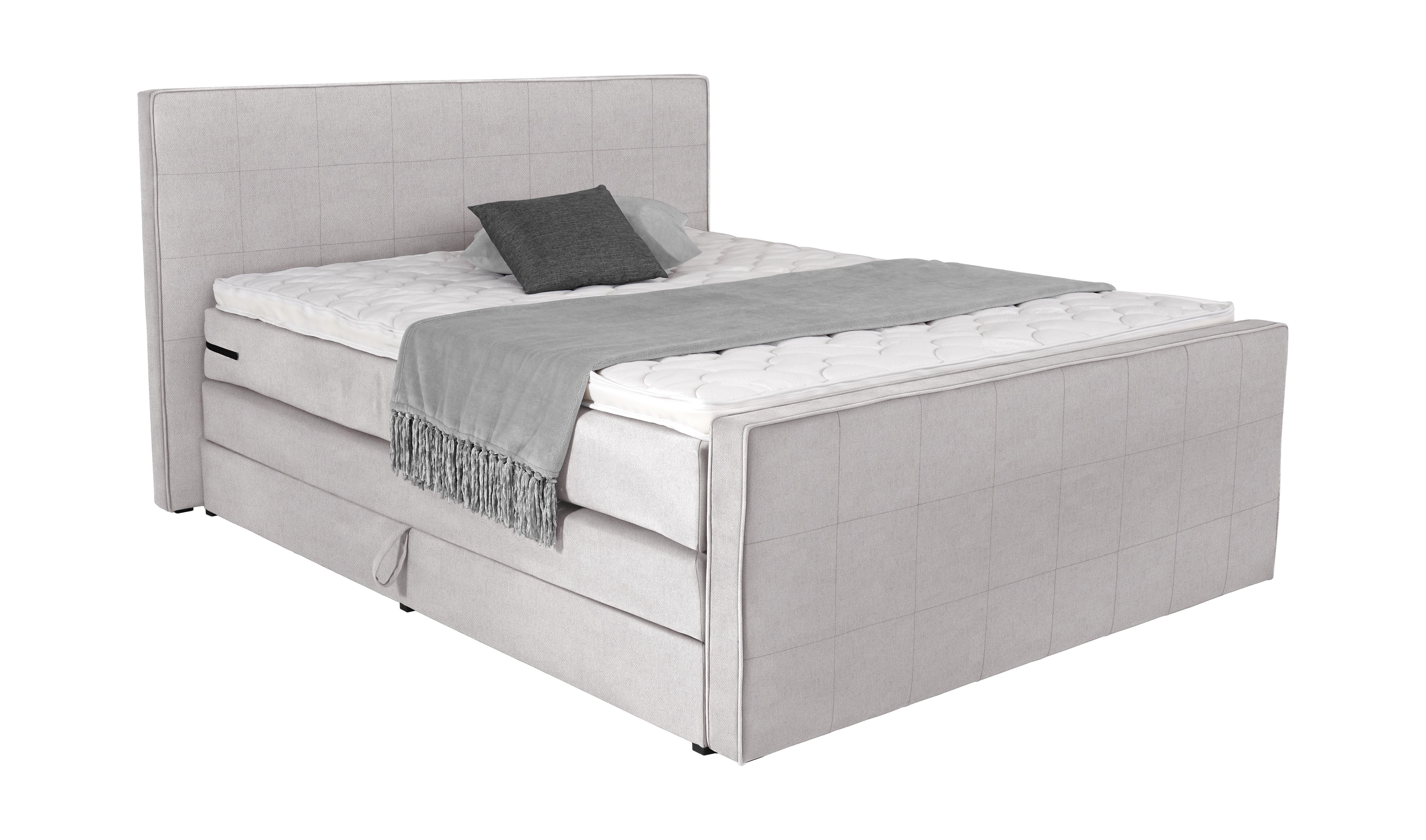 Boxspringbett Naomi 160x200cm Hellgrau - Hellgrau/Schwarz, KONVENTIONELL, Holz/Holzwerkstoff (160/200cm)