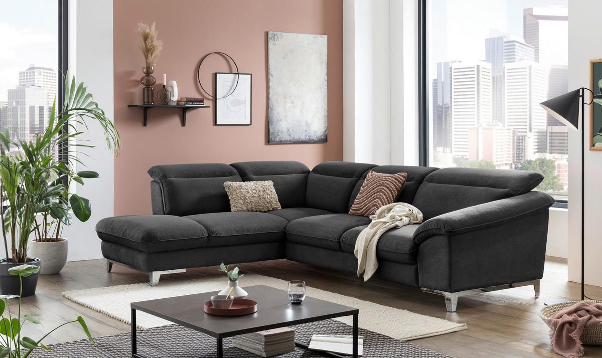 Ecksofa Mit Schlaffunktion Teresa Schwarz - Chromfarben/Schwarz, Design, Textil (232/293cm) - Livetastic