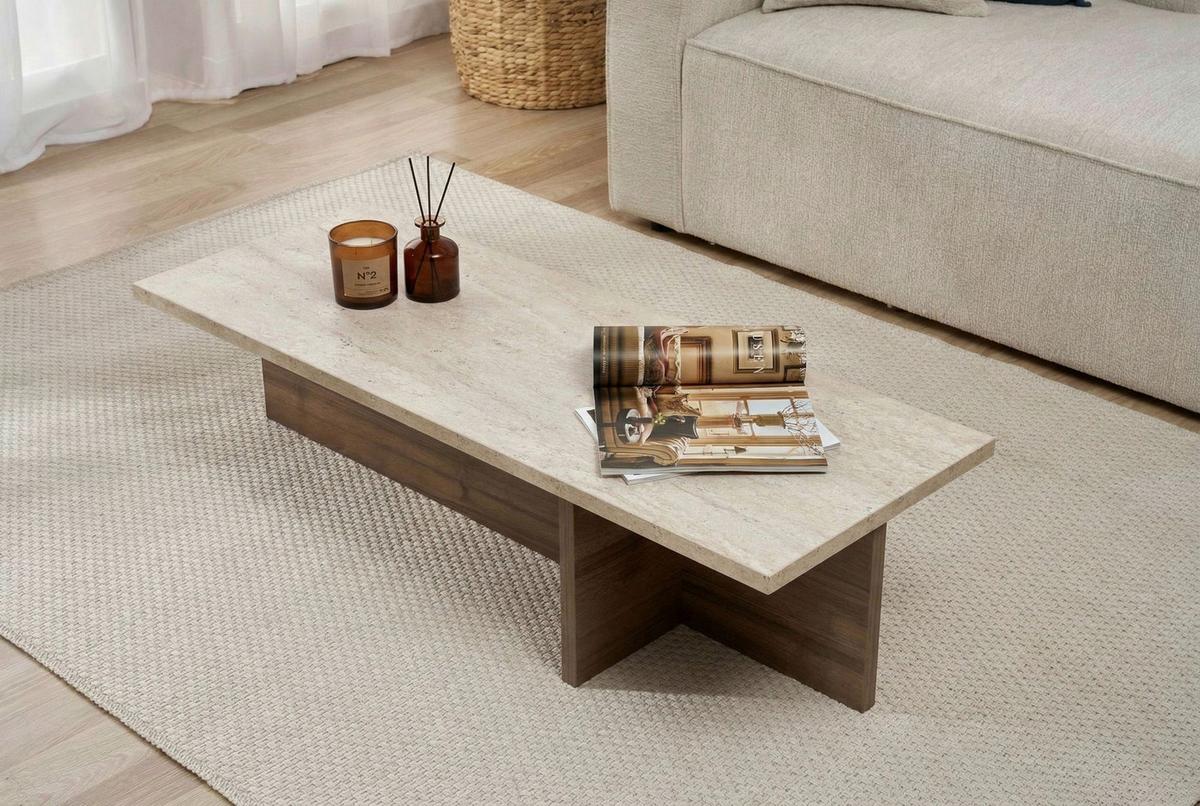 COUCHTISCH Beige/Wallnussfarben B: 120cm - Elfenbein/Walnussfarben, MODERN, Holzwerkstoff (120/30/45cm)