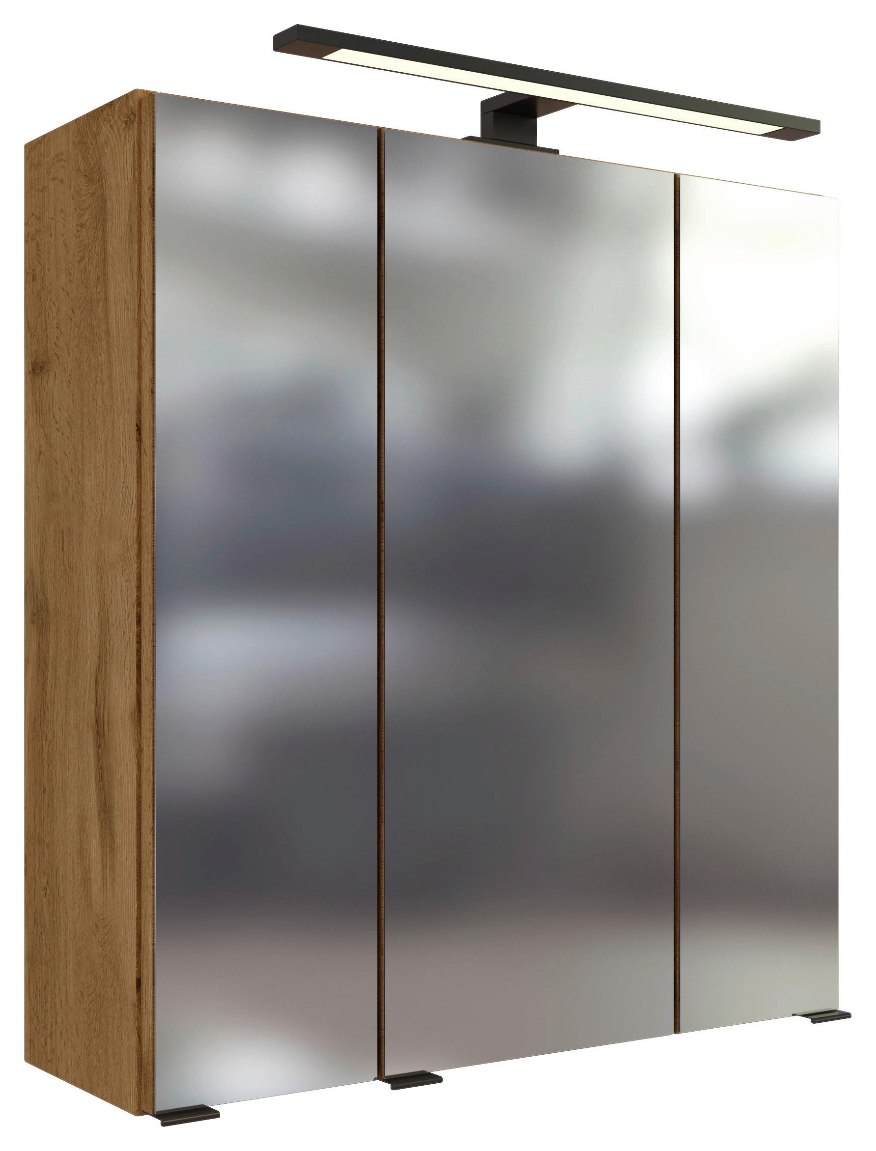 Spiegelschrank Manchester Led 3 Türen 60x64x20 Cm - Eichefarben, MODERN, Glas/Holzwerkstoff (60/64/20cm) - Held