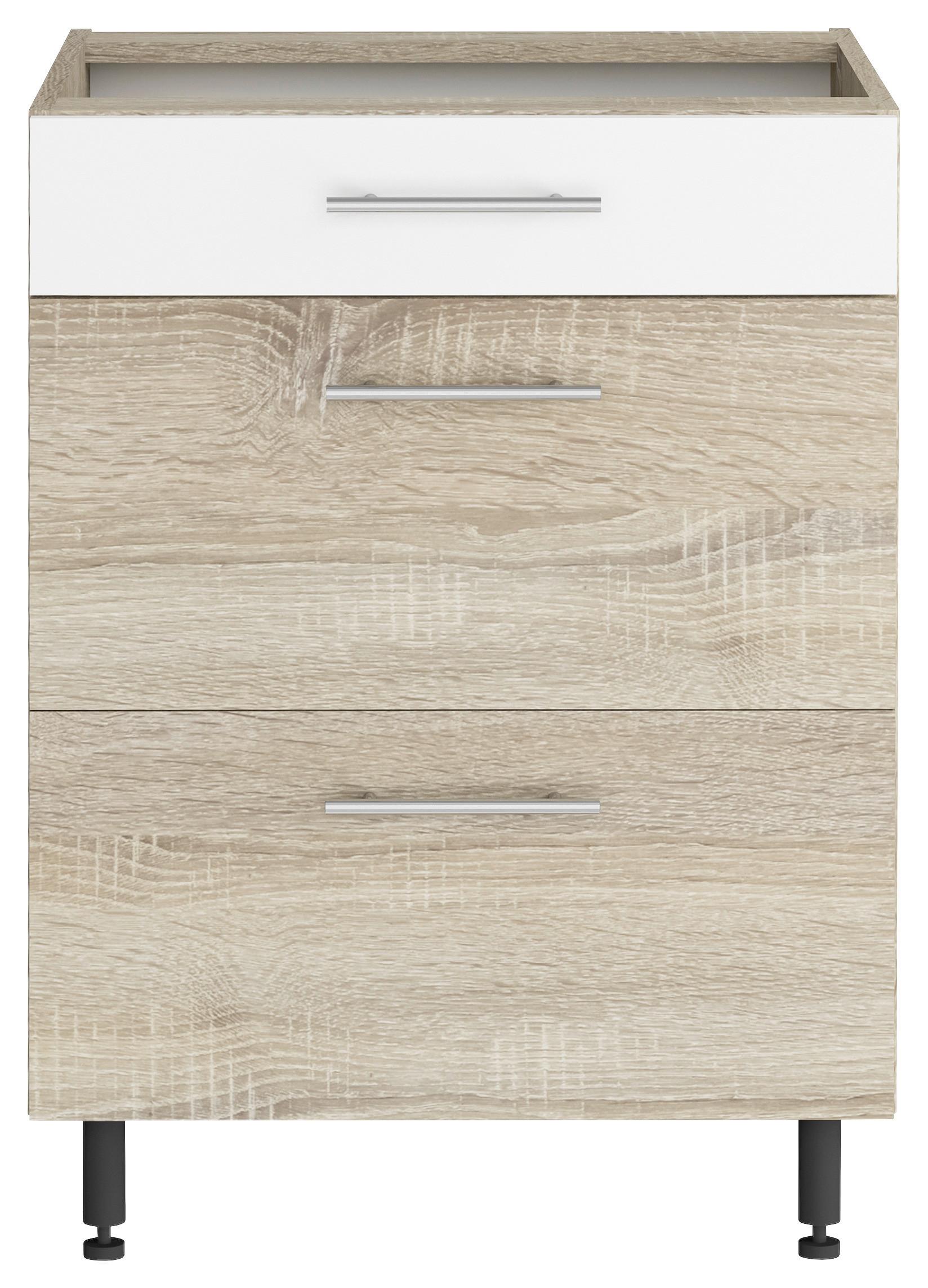 Alsószekrény Corina - Sonoma tölgy/fehér, Modern, fa/fém (60/82,4/58cm)