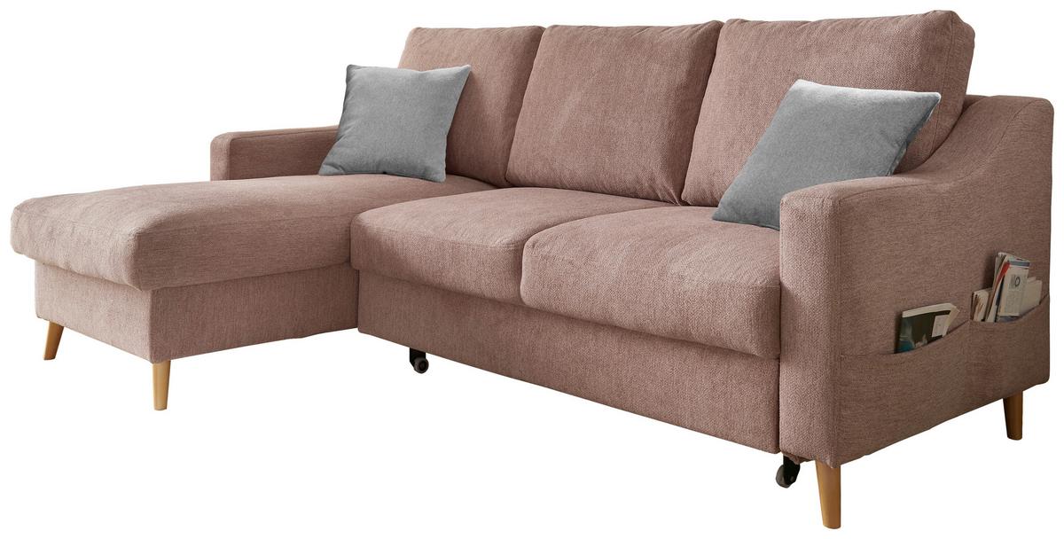 Ecksofa mit Bettkasten Valentina Drosa Massiv - Dunkelrosa/Naturfarben, Design, Textil (150/228cm) - MID.YOU