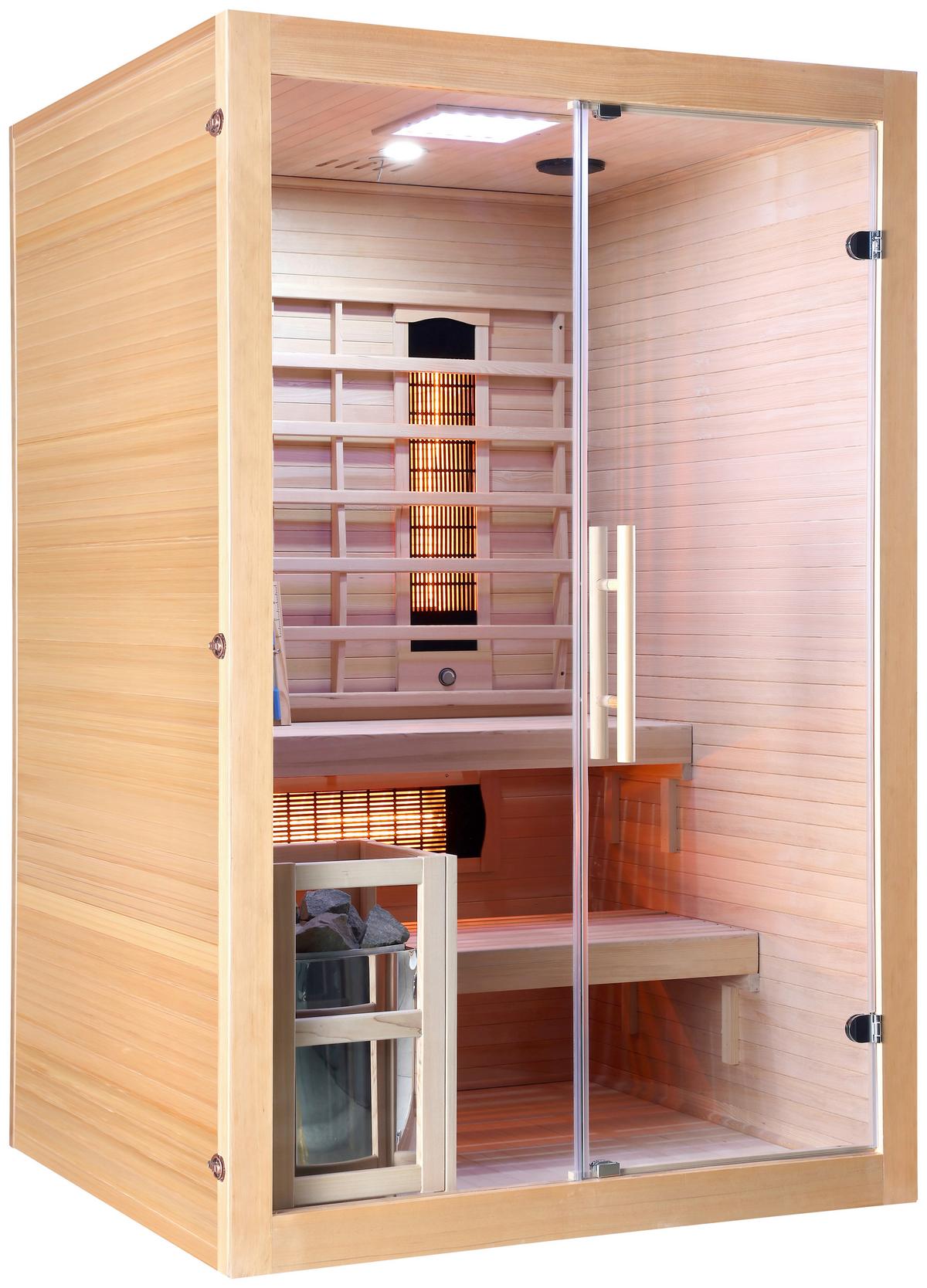 Infrarotkabine 2 Personen LxBxH: 130x120x200 cm - Naturfarben, Basics, Glas/Holz (130/120/200cm) - Sanotechnik