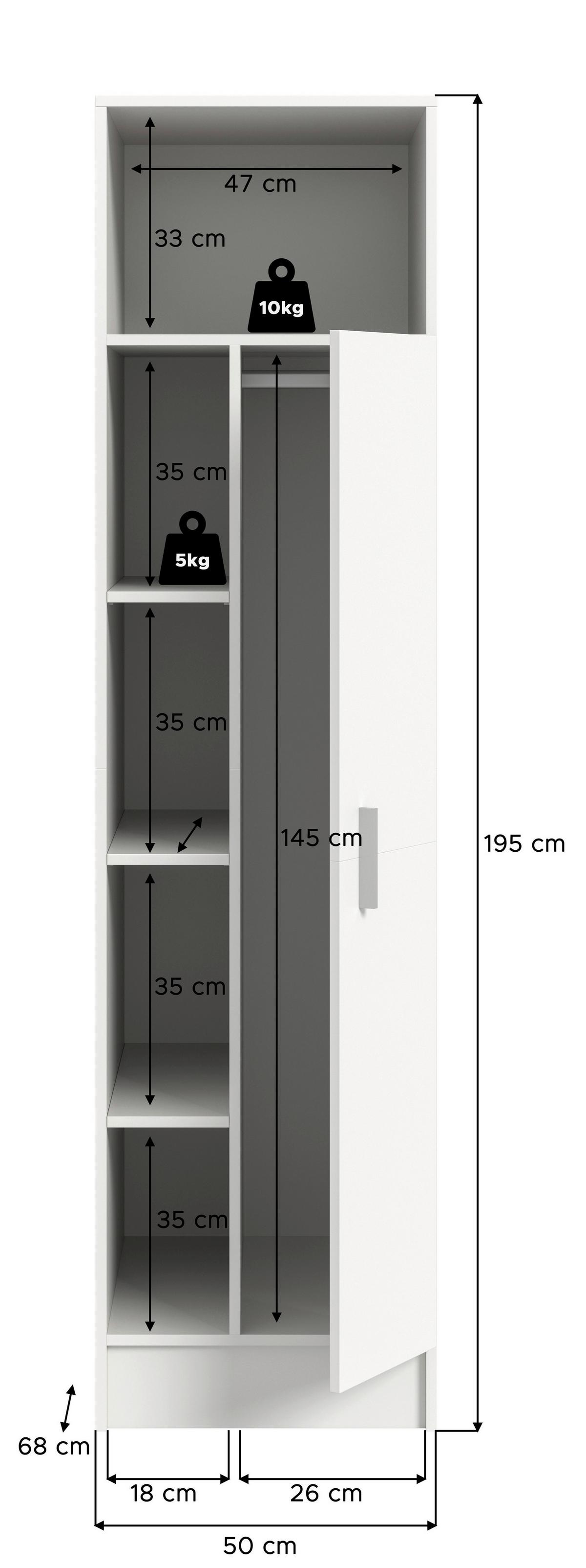 Hochschrank Free Weiß B: 50cm - Weiß, Basics, Holzwerkstoff (50/195/62cm) - MID.YOU