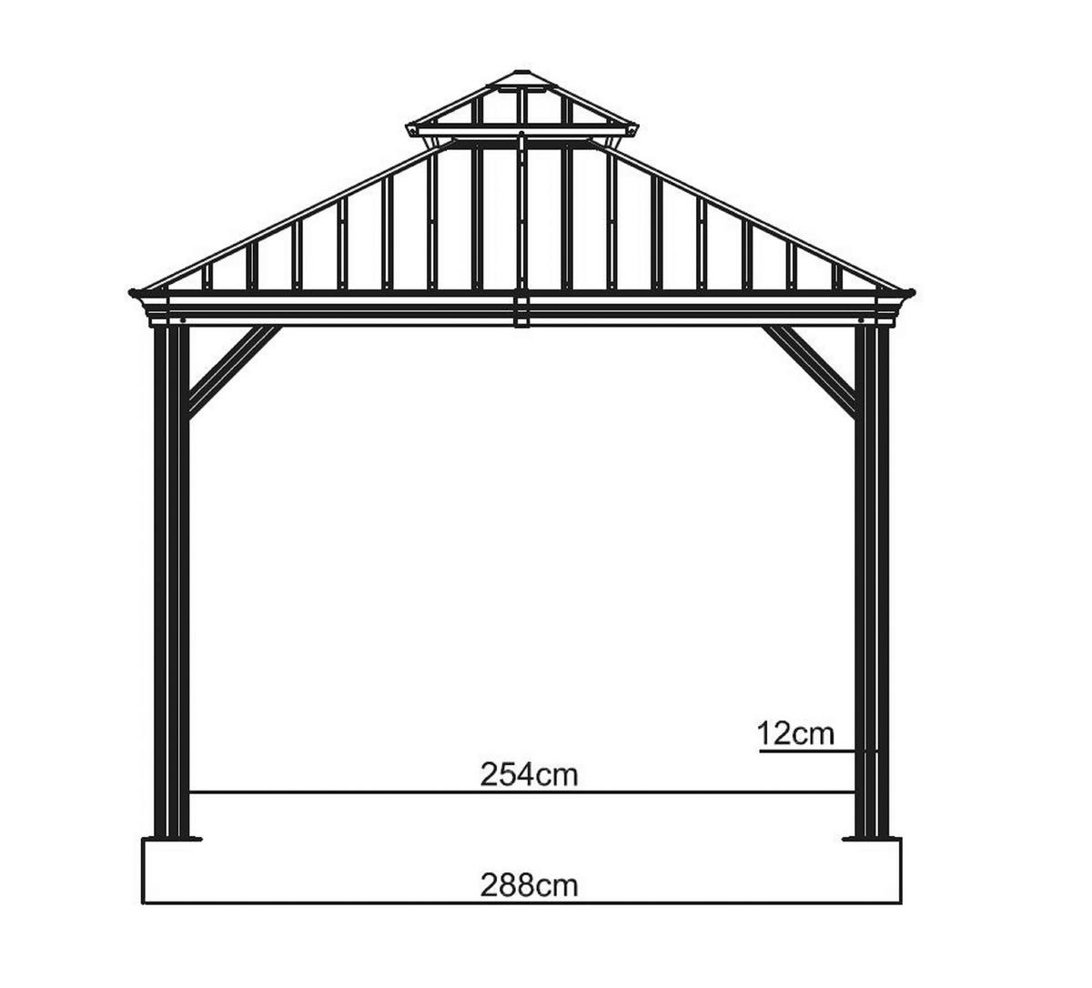 Pavillon Messina 369x298 cm Wetterfest Gartenpavillon - Anthrazit, Basics, Metall (369/291/298cm)