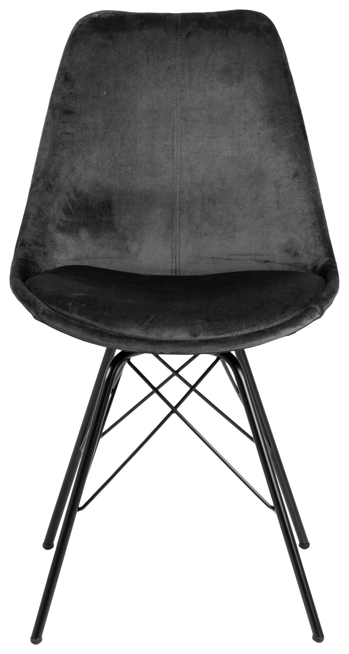 Schalenstuhl Eris Dunkelgrau Samt Gepolstert - Dunkelgrau/Schwarz, Trend, Textil/Metall (48,5/85,5/54cm) - Carryhome