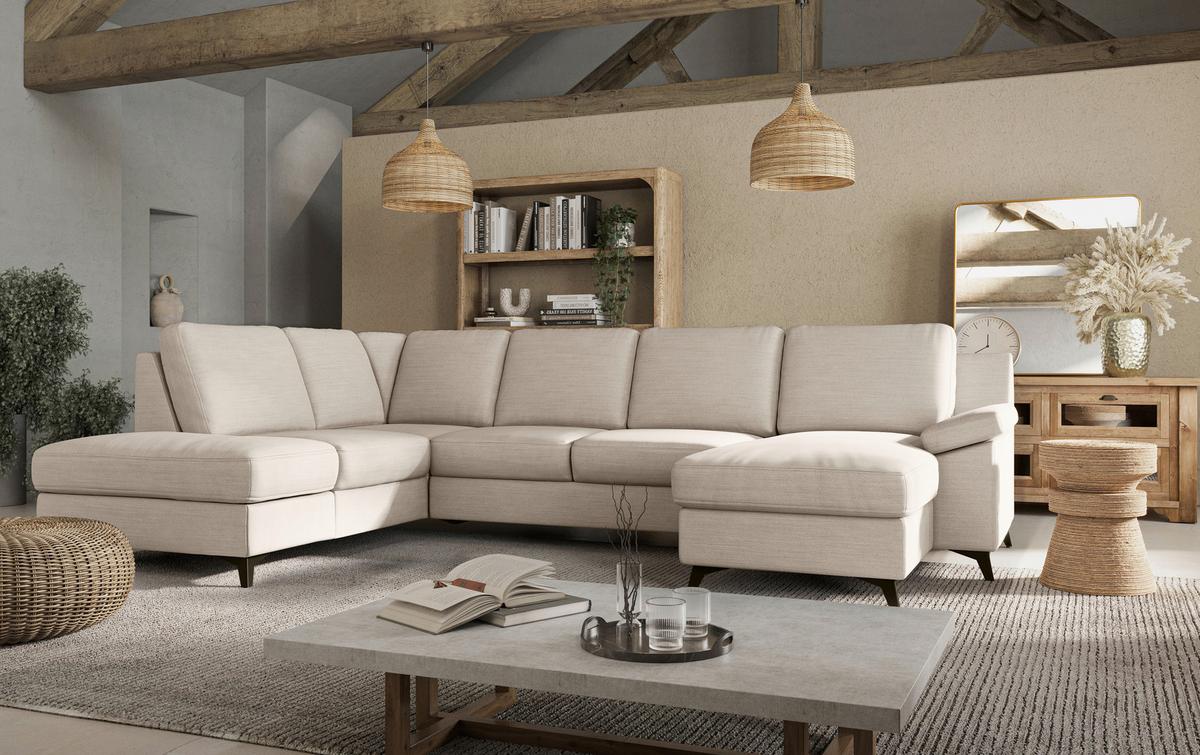 Wohnlandschaft Boom, Beige 204x309x156 cm - Beige/Schwarz, KONVENTIONELL, Textil (204/309/156cm) - Cotta