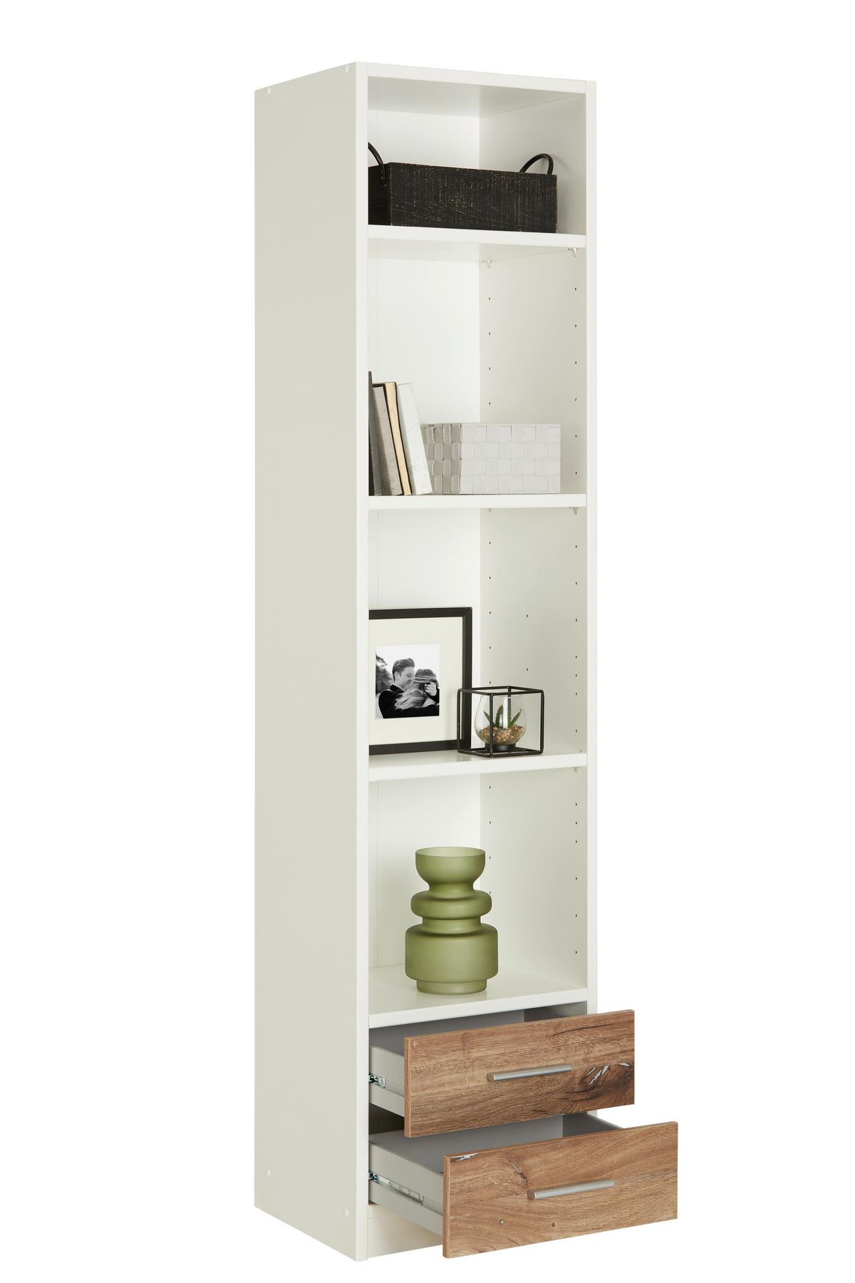 Regál v dekore biela/dub Flagstaff - farba duba/hliníková, Konventionell, kompozitné drevo/plast (47/197/38cm)