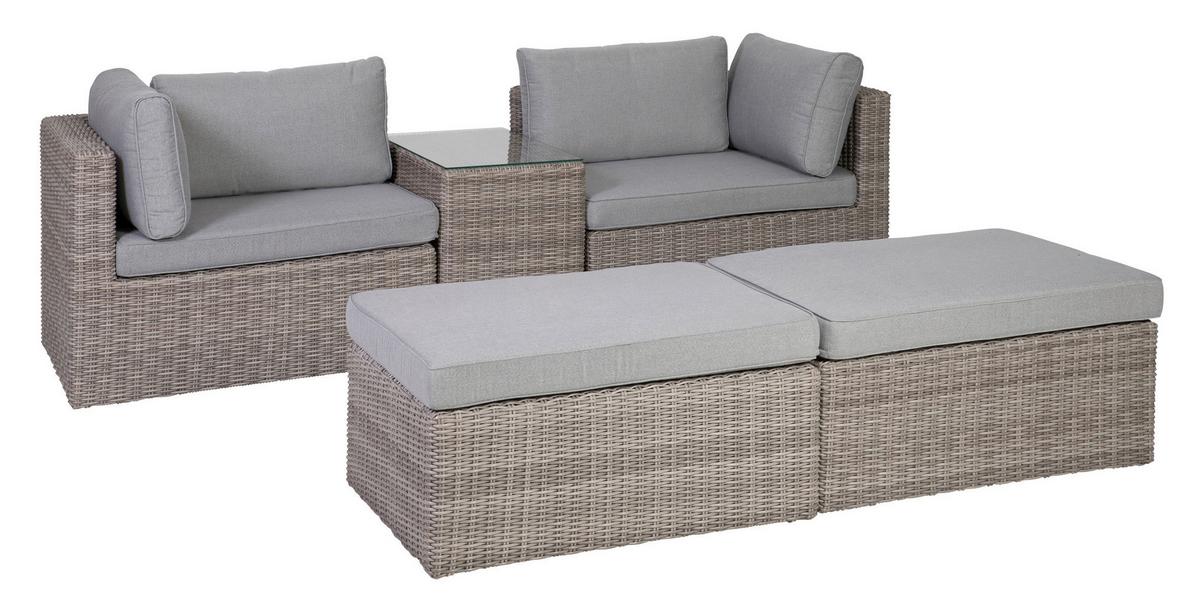 Loungegarnitur 5-tlg Palma Aus Kunststoff Mit Kissen - Grau, Basics, Glas/Textil (93/65/71cm) - Gardenson
