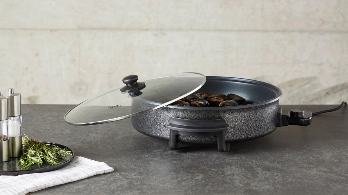 Elektrische Pfanne Mit Glasdeckel D: Ca. 42 Cm - Anthrazit, KONVENTIONELL, Metall (42/7cm) - Bono