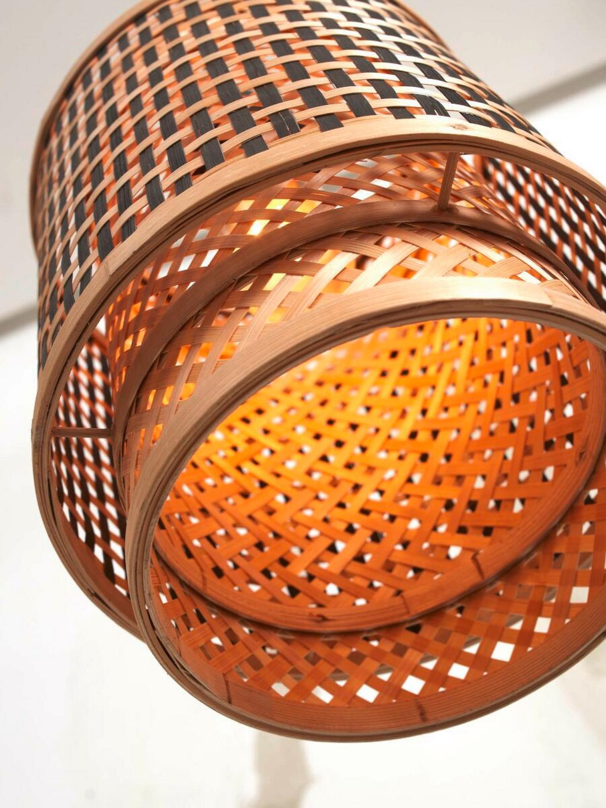 Hängeleuchte Bhutan/h/1835/bn - Schwarz/Naturfarben, Trend, Holz (18/35cm) - Good & Mojo