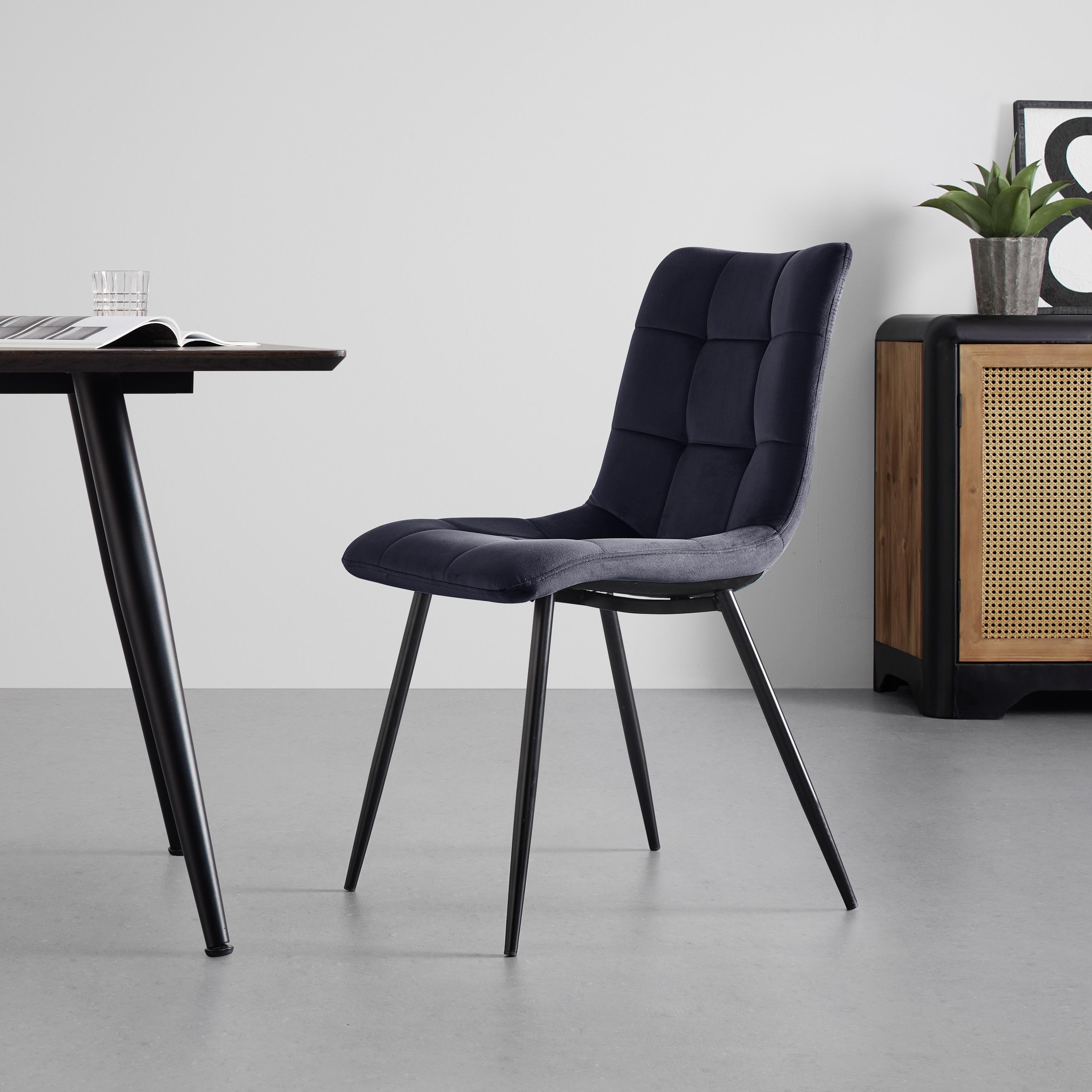 Elegantní Židle Suri Tmavěmodrá - černá/tmavě modrá, Moderní, kov/dřevo (46/87/59cm) - Bessagi Home
