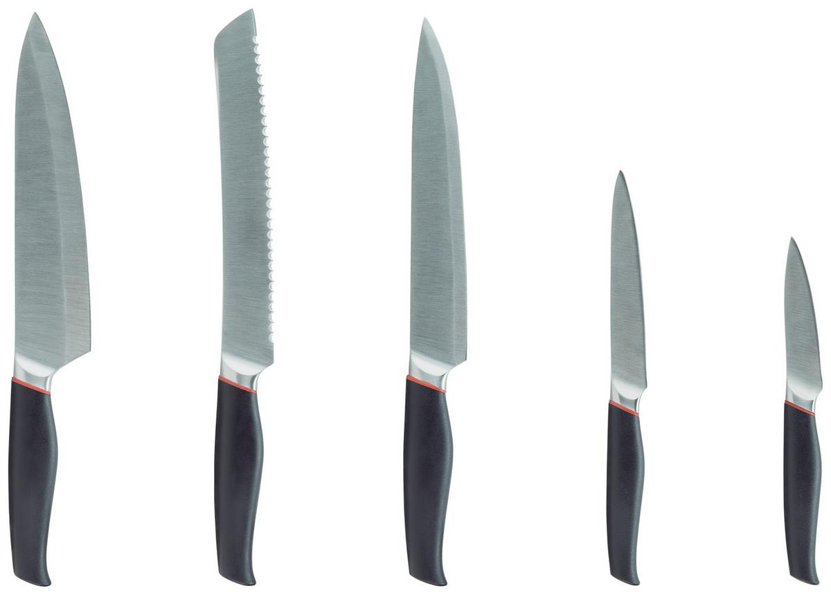 Messerblock Braun/rot/schwarz Holz 6--Teilig. Stahl - Rot/Schwarz, KONVENTIONELL, Holz/Kunststoff (20/36,5/10cm) - Berndorf