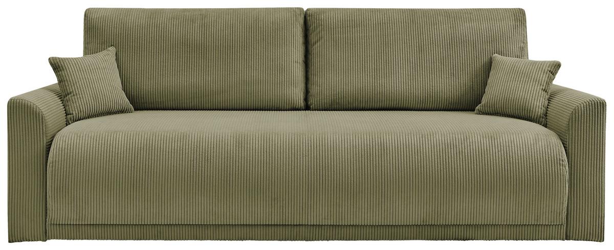 Rozkládací pohovka KIM, olivově zelený manšestr - olivově zelená, Moderní, dřevo (234/90/103cm)