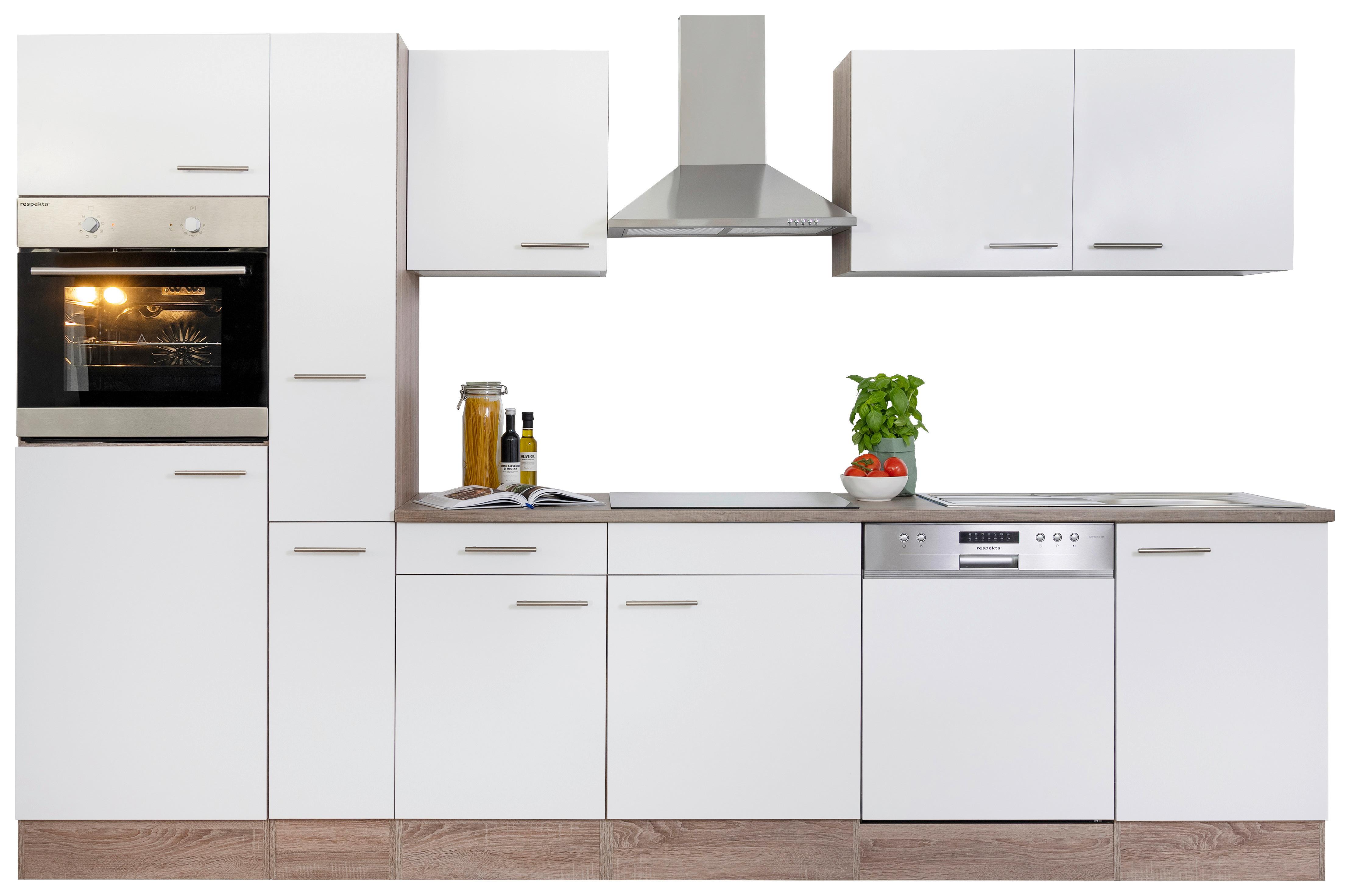Küchenzeile mit Geräten B: 310 cm Weiß/Eiche Dekor - Eichefarben/Weiß, Design, Holzwerkstoff (310cm) - Respekta