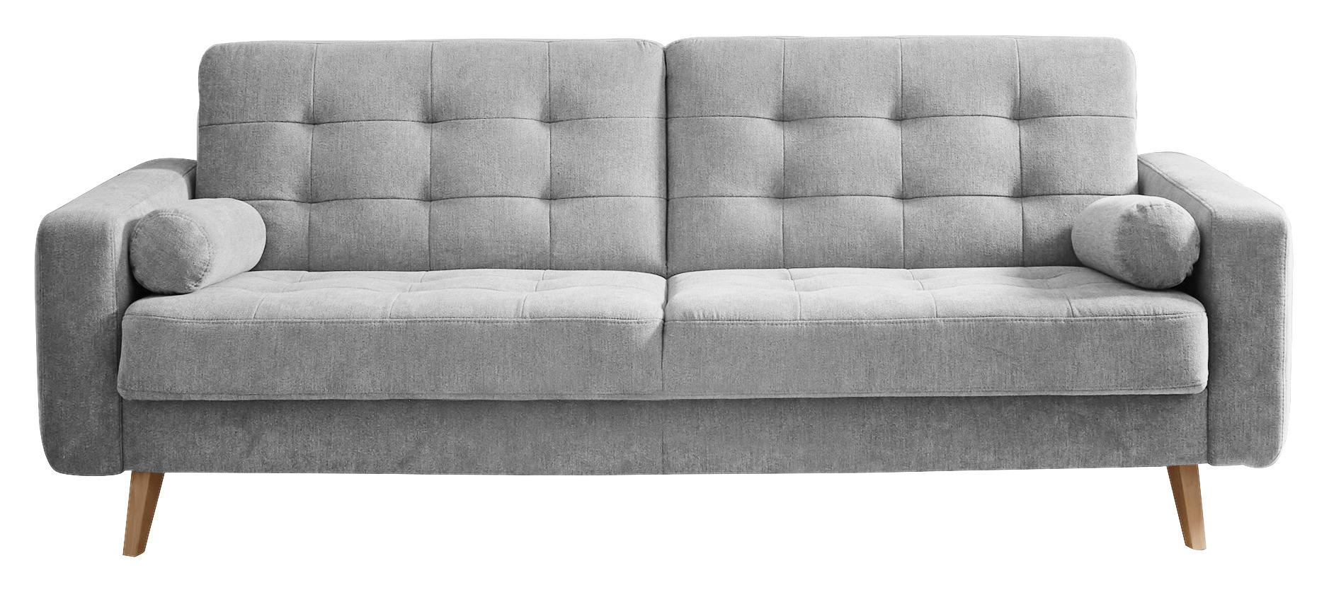 Schlafsofa mit Bettkasten und Kissen Fjord, Webstoff - Eichefarben/Silberfarben, MODERN, Holzwerkstoff/Textil (222/86/90cm) - MID.YOU