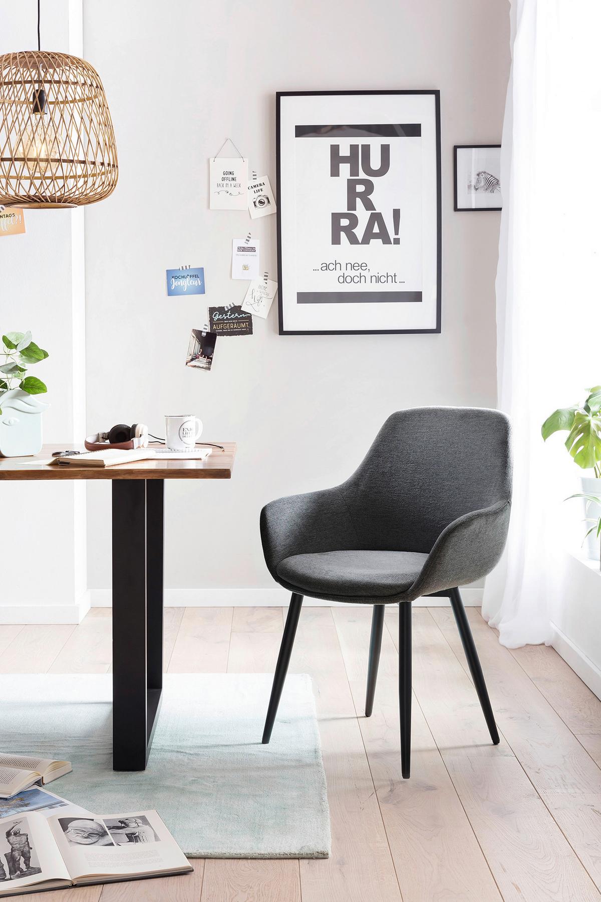 Tischgruppe Anthrazit/Walnussfarben 180 cm - Anthrazit/Walnussfarben, MODERN, Holz/Textil (180/90/75cm) - Livetastic