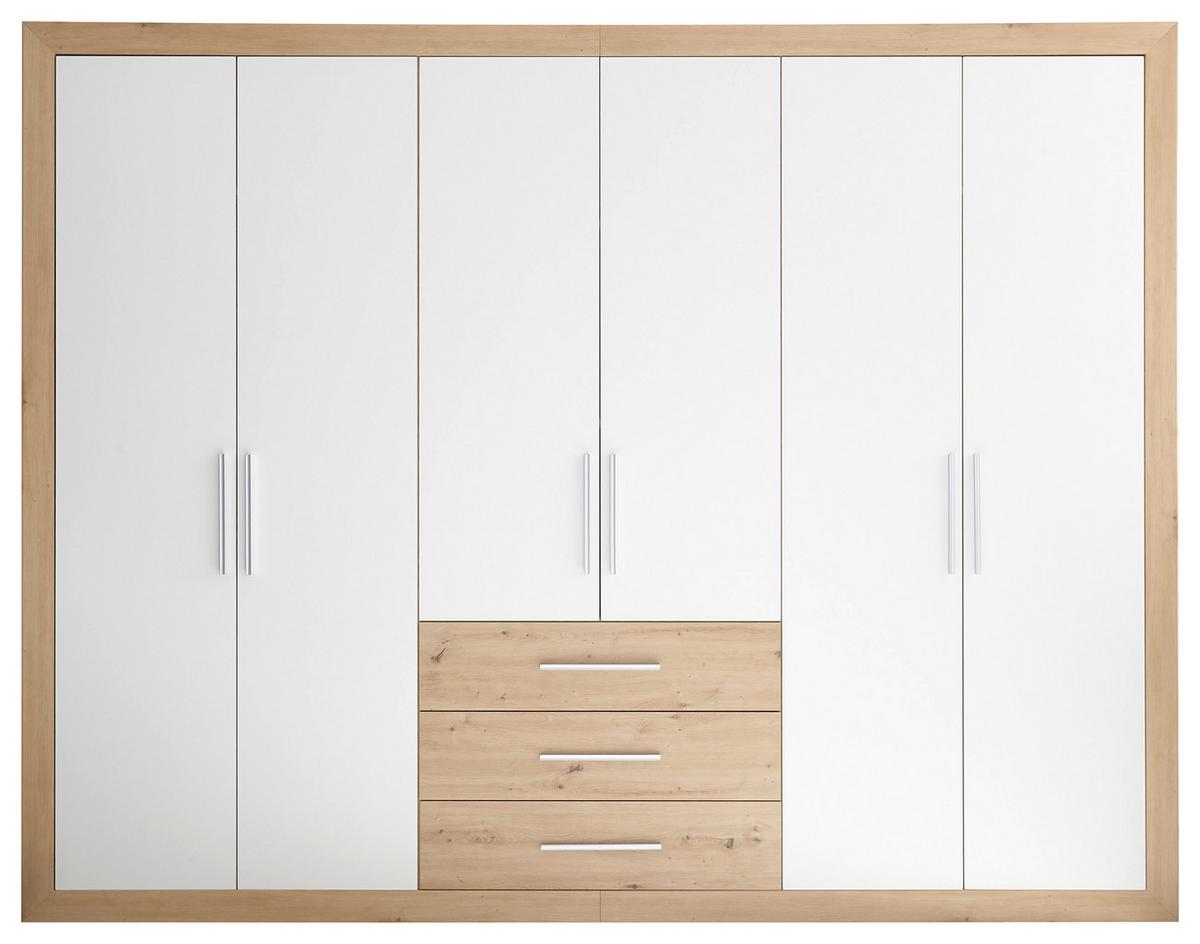 Drehtürenschrank+ Schubladen B 289cm Fernando, Eichef./weiß - Eichefarben/Weiß, KONVENTIONELL (289/225/59cm) - MID.YOU