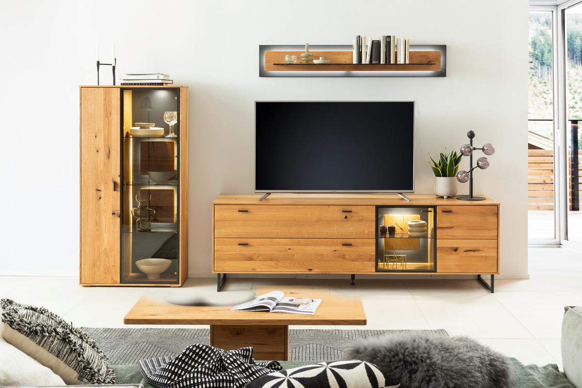 Highboard Assini Wildeiche B: 78 cm - Wildeiche, Design, Glas/Holz (78/156/37cm) - MID.YOU