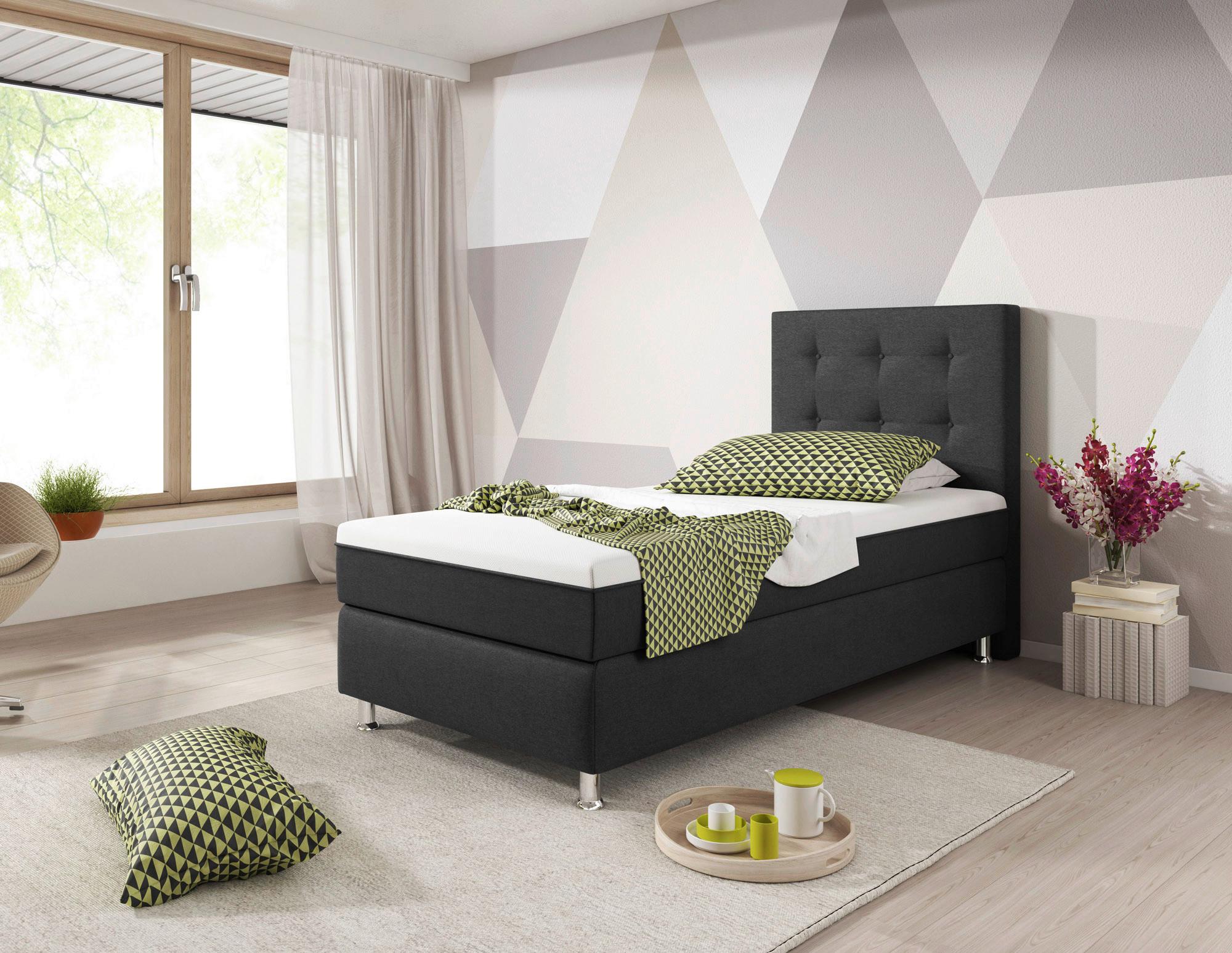 Boxspringbett Mit Topper 90x200 Köln Plus - Anthrazit/Silberfarben, KONVENTIONELL, Textil (90/200cm) - MID.YOU