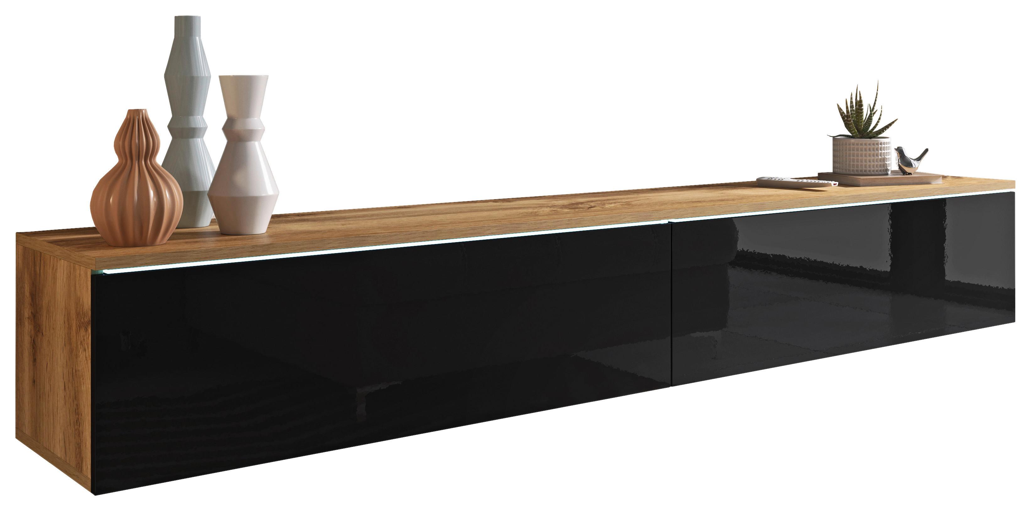 Lowboard B: 180 cm Eiche Wotan Dekor/Schwarz