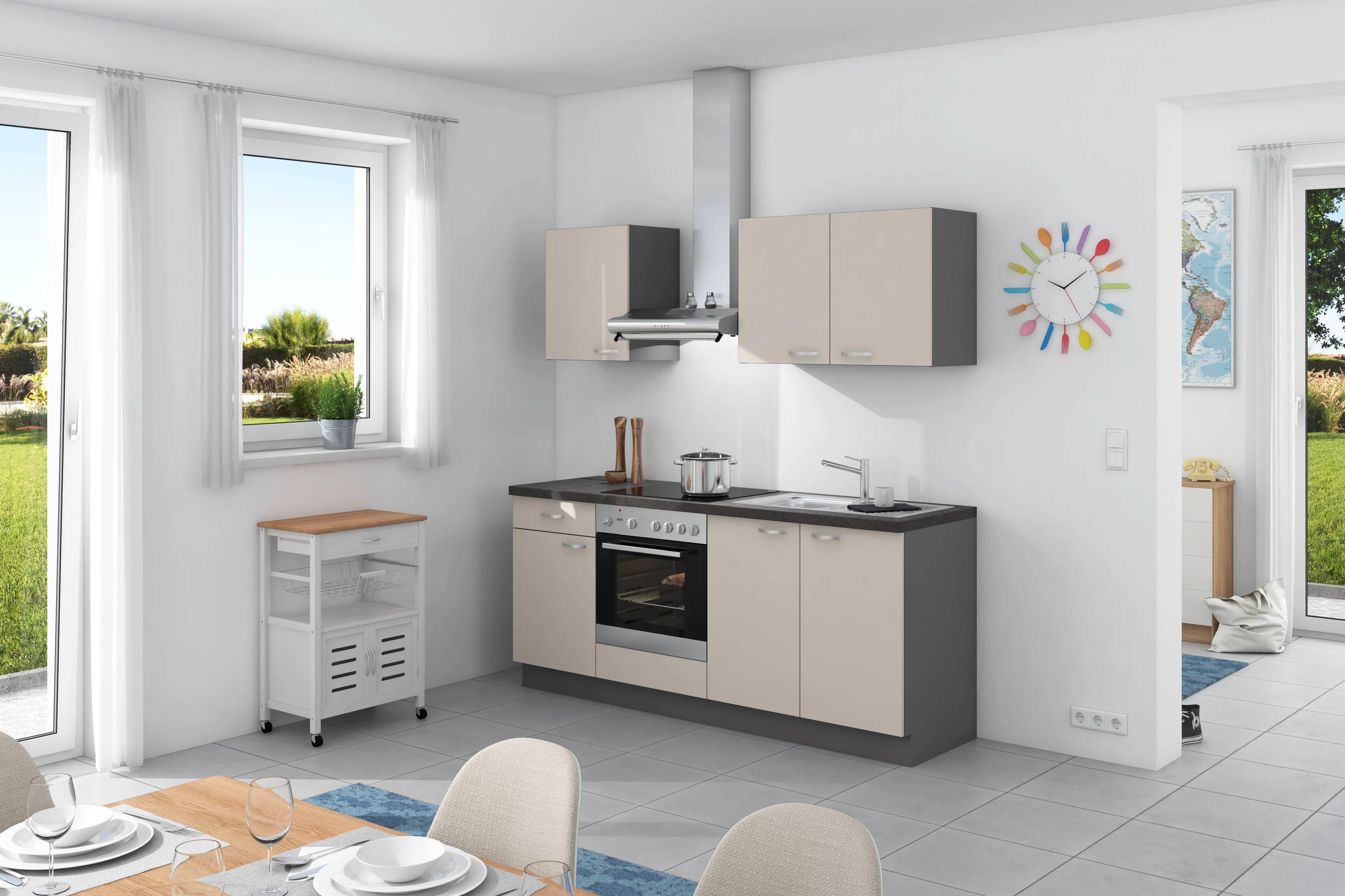 Küchenzeile Win ohne Geräte ohne Geräte B: 200 cm - Anthrazit/Creme, Design, Holzwerkstoff (200cm) - Express