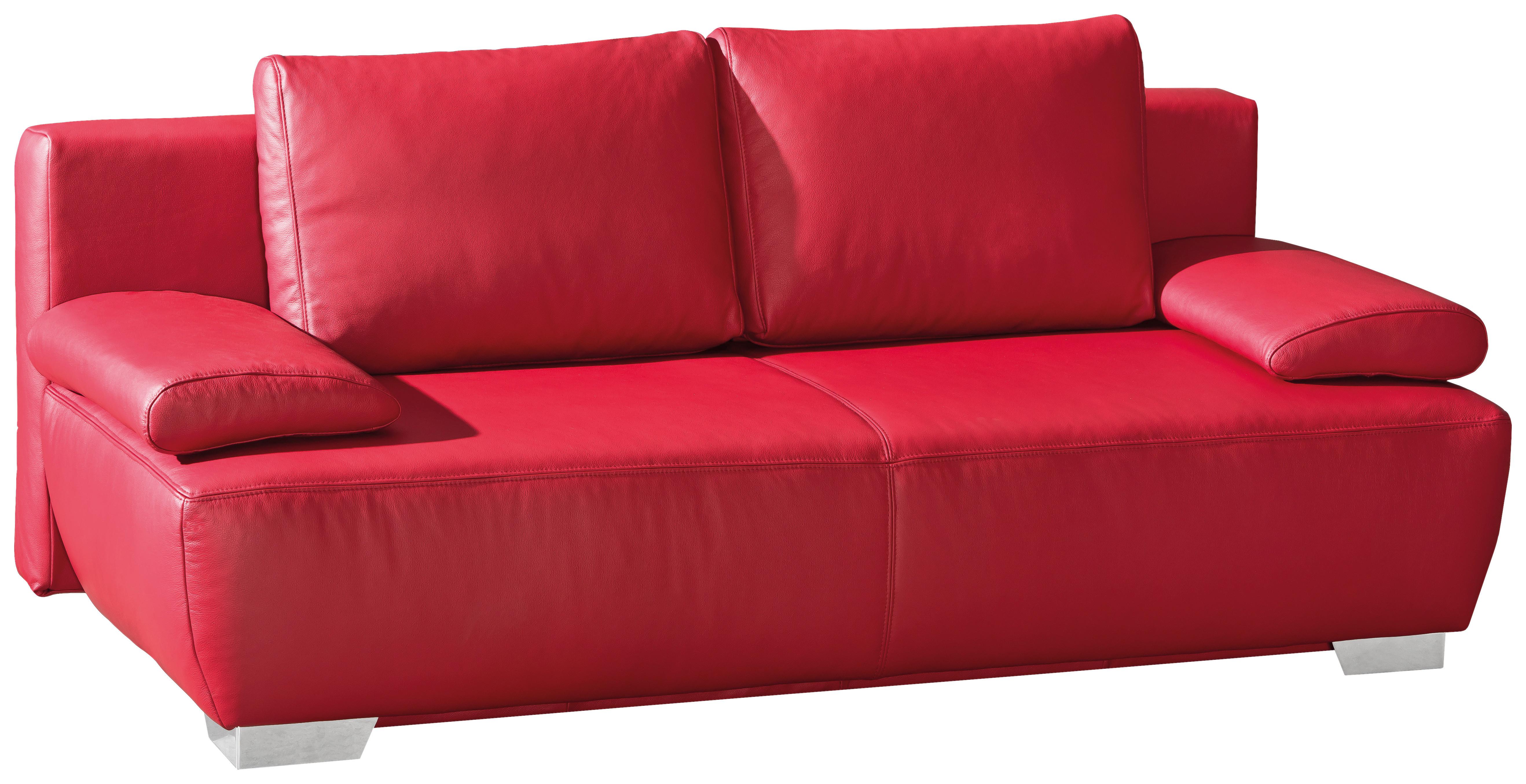 2-sitzer-sofa Mit Schlaffunkt. Und Bettkasten Nikita Rot Leder - Chromfarben/Rot, KONVENTIONELL, Leder (195/85/90cm) - Livetastic