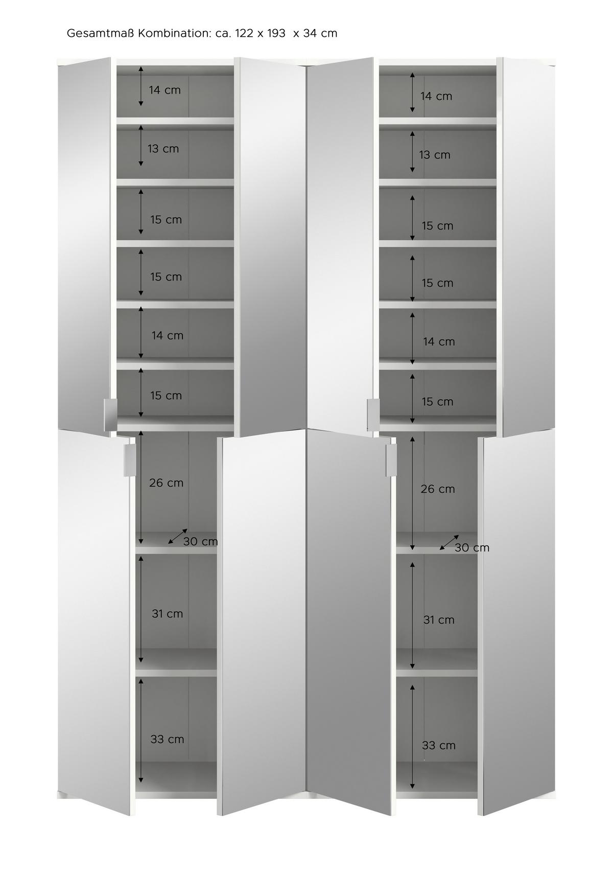 Garderobenschrank Projekt X Eiche//Spiegel B: 122 cm - KONVENTIONELL, Glas/Holzwerkstoff (122/193/34cm) - MID.YOU