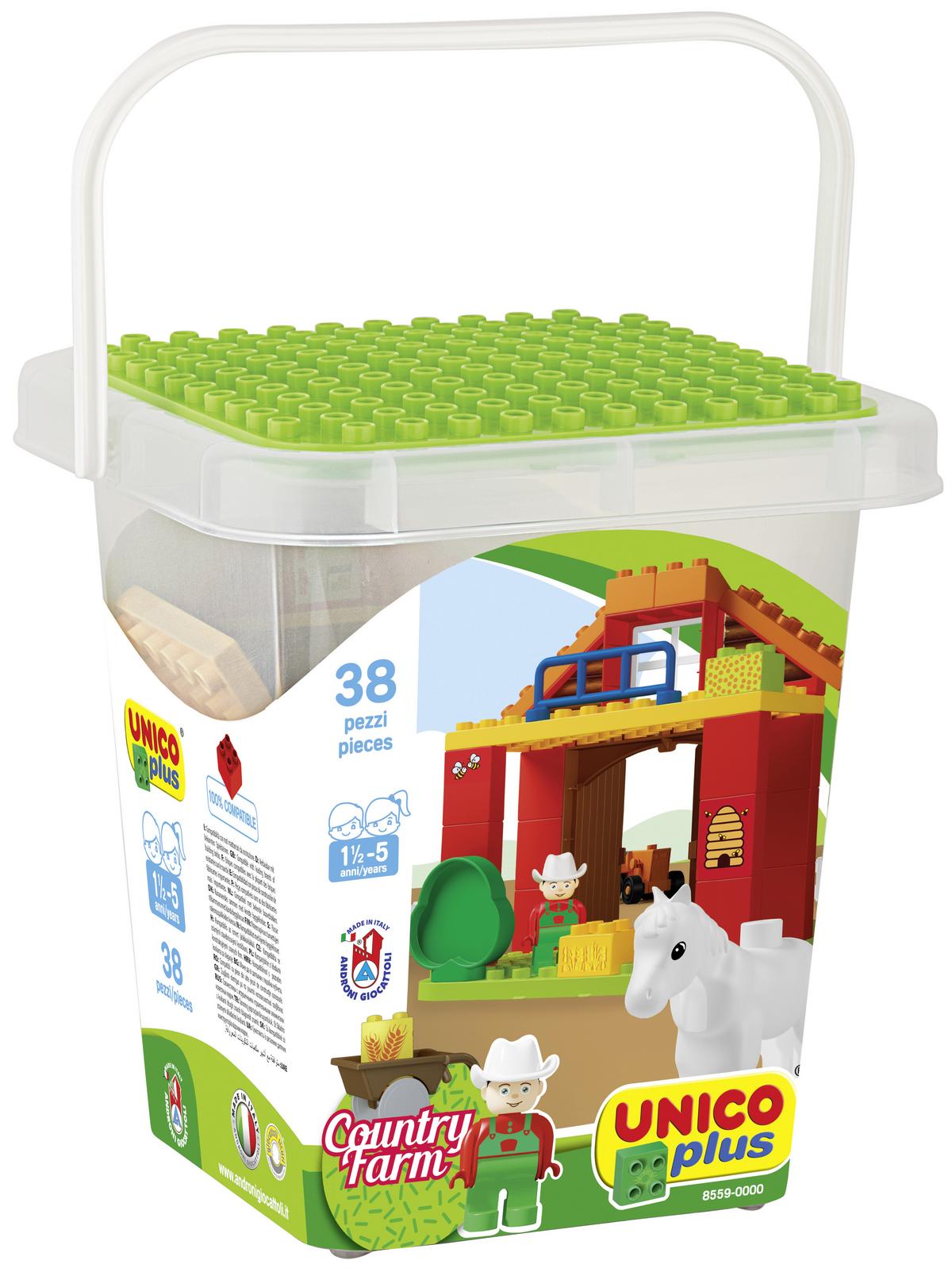 Bausteine 100 Teile, Ab 3 Jahren, Inkl. Eimer Und Platte - Blau/Gelb, Basics, Kunststoff (18/20/20cm) - Unico Plus
