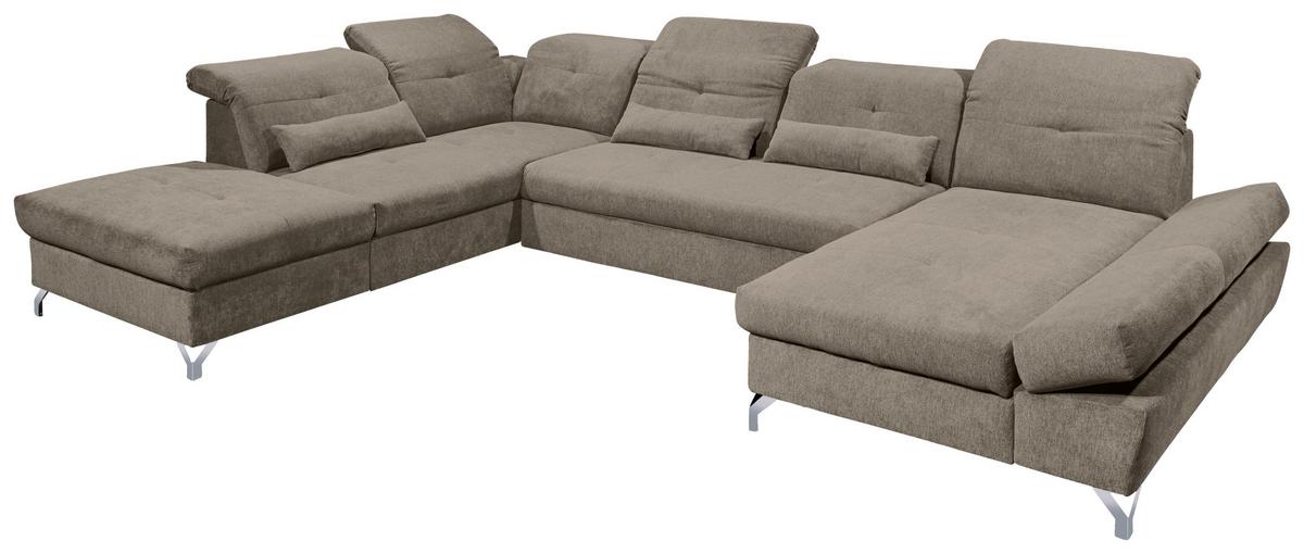 Ecksofa Melfi Graubraun U: 245 cm - Graubraun/Silberfarben, MODERN, Textil (245/350/168cm) - MID.YOU