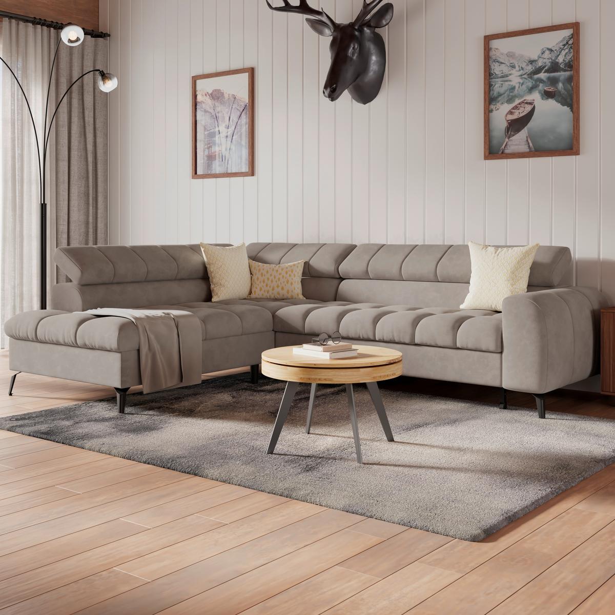 Ecksofa Volf Links New Grau, S: 203x261 Cm - Schwarz/Grau, Trend, Kunststoff/Textil (203/261cm)
