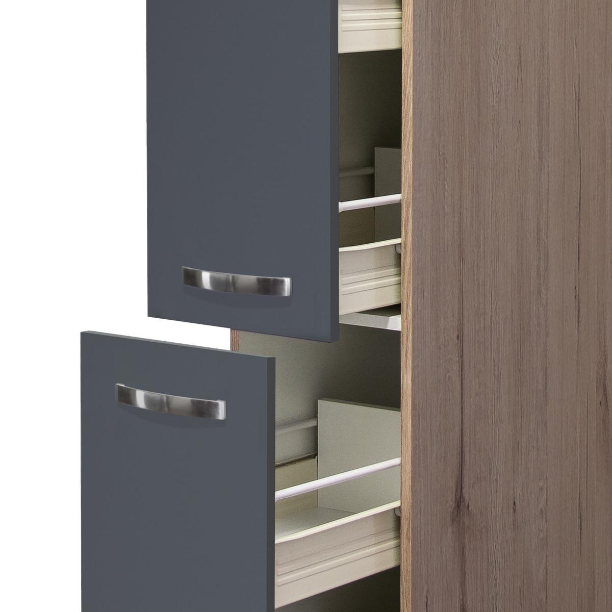 Apothekerschrank Shadow B: 30 cm Grau 2 Auszüge 5 Ablagen - Dunkelgrau/Eiche San Remo, MODERN, Holzwerkstoff (30/200/57cm)