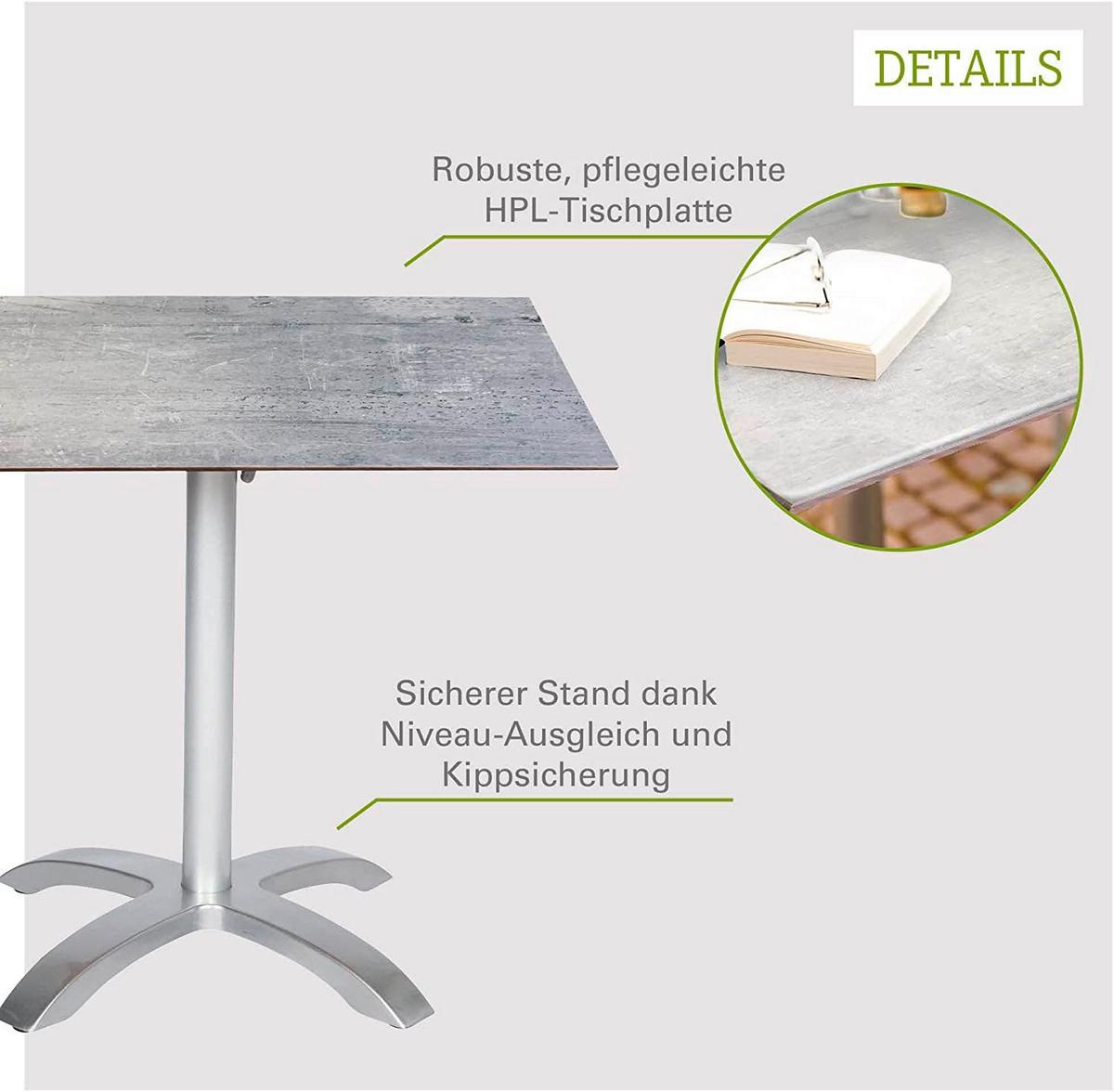 Gartentisch Klappbar Acaplan Metall/Holzwerkstoff L: 80 cm - Platinfarben/Grau, Basics, Holzwerkstoff/Metall (80/80/72cm) - Gardenson