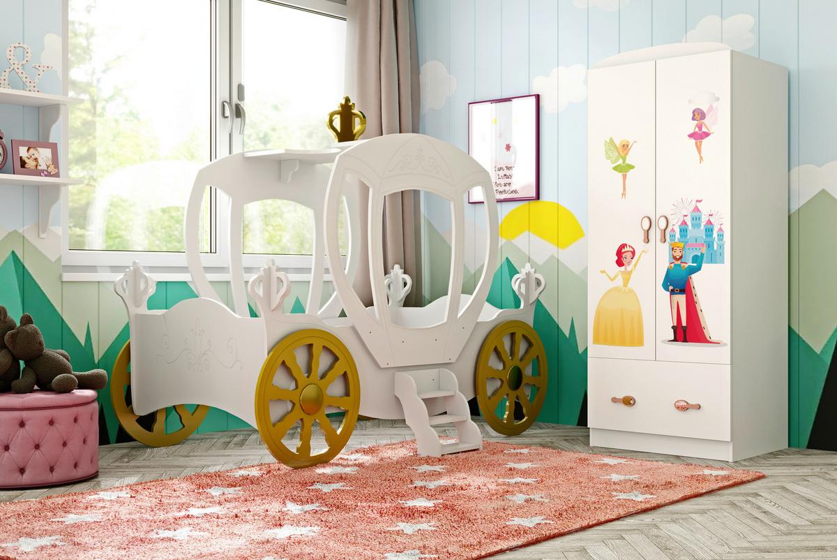 Kinderbett Prinzessin Kutsche Weiß - Weiß, LIFESTYLE, Holz/Holzwerkstoff (90/180cm) - Livetastic