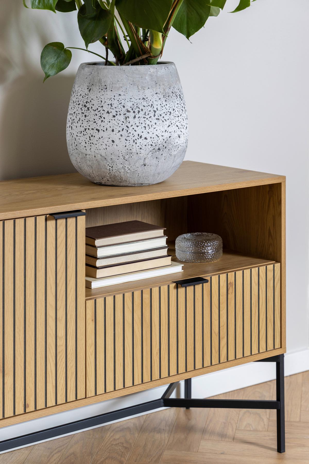 Široká komoda Jaipur š: 180 cm - čierna/farba duba, Design, kov/kompozitné drevo (180/70/40cm)