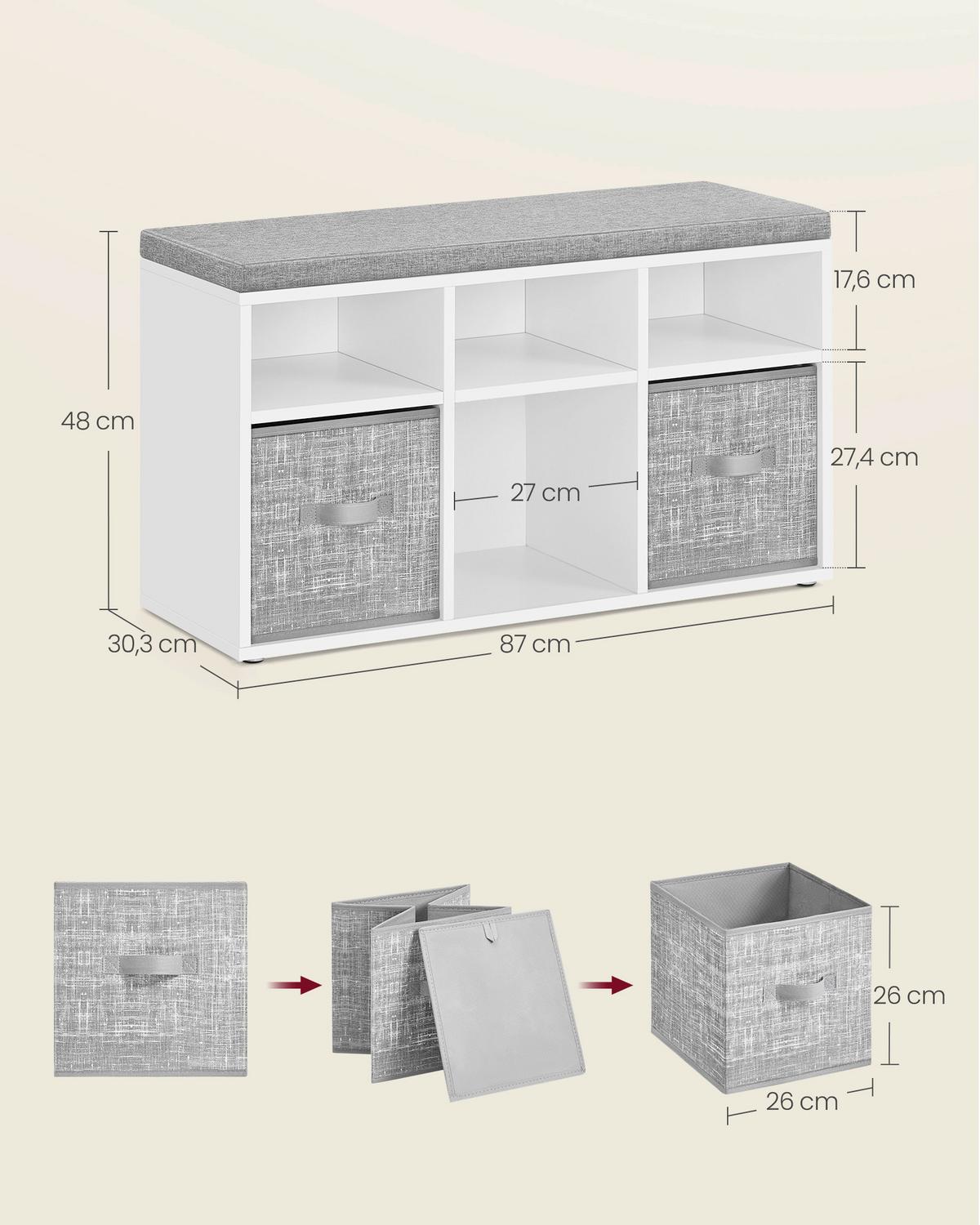 LAVICE S BOTNÍKEM KORPUS: BÍLÁ, TEXTIL: ŠEDÁ - šedá/bílá, Moderní, kompozitní dřevo/textil (87/48/30,3cm) - MID.YOU
