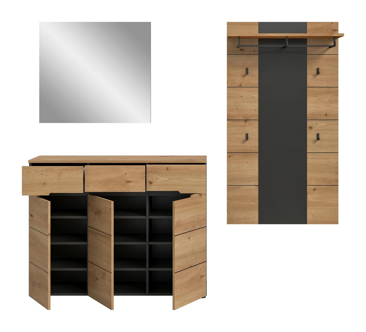 Garderobe Canu 3-teilig Eiche Artisan/grau B: 215 Cm - Eiche Artisan, Design, Holzwerkstoff (215/190/37cm) - Livetastic