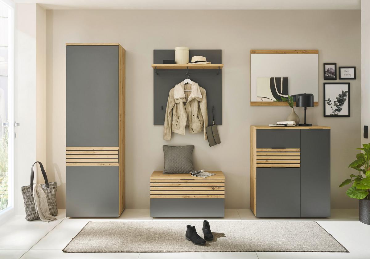 Schuhschrank Milan Grau/eiche Dekor B: 85 Cm - Schwarz/Eiche Artisan, Natur, Holzwerkstoff (85/105/38cm) - MID.YOU