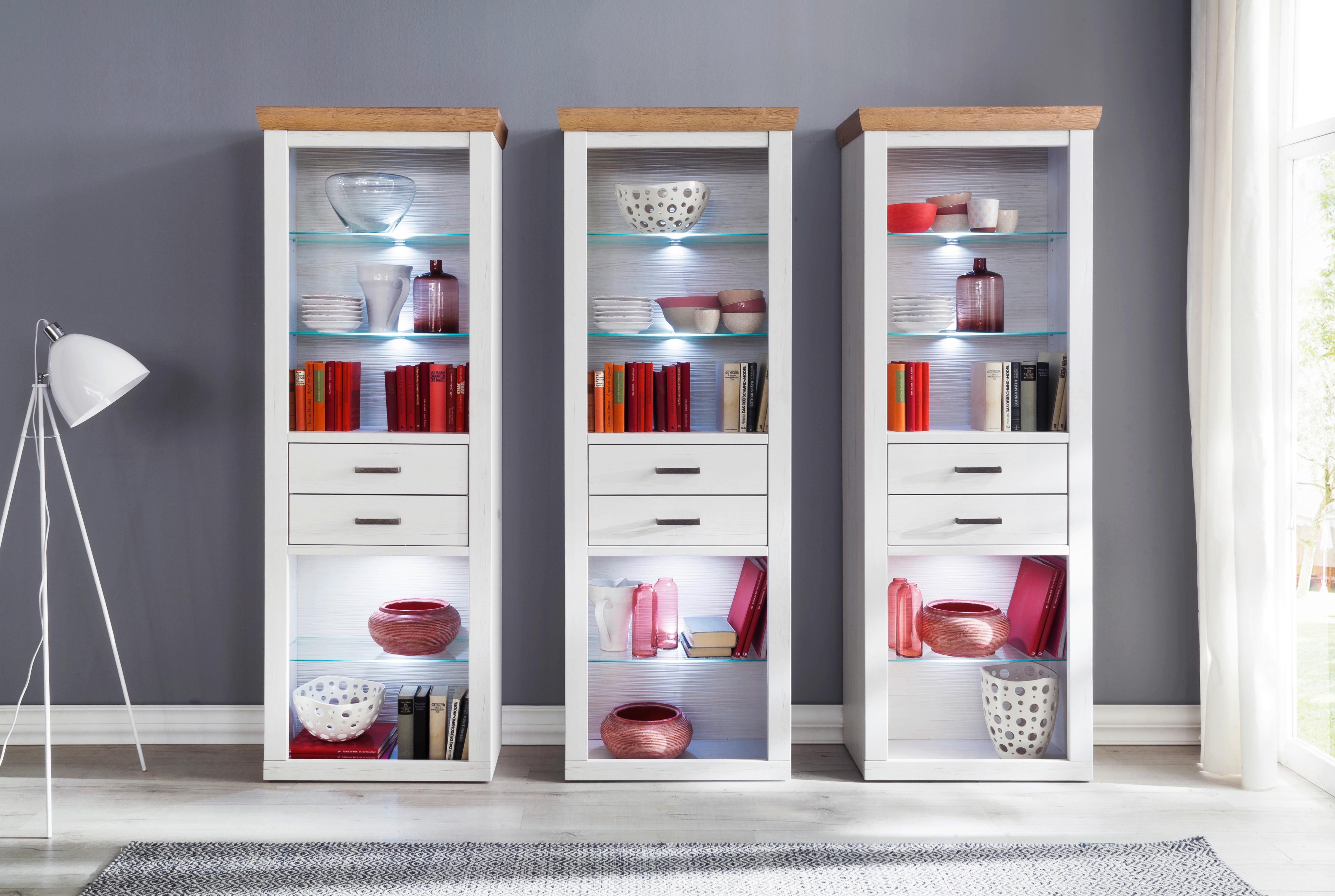 Regal Mit 2 Laden Brixen B: 73 cm Eiche/Pinie Dekor - Eichefarben/Pinienfarben, LIFESTYLE, Glas/Holzwerkstoff (73/210/40cm) - Livetastic