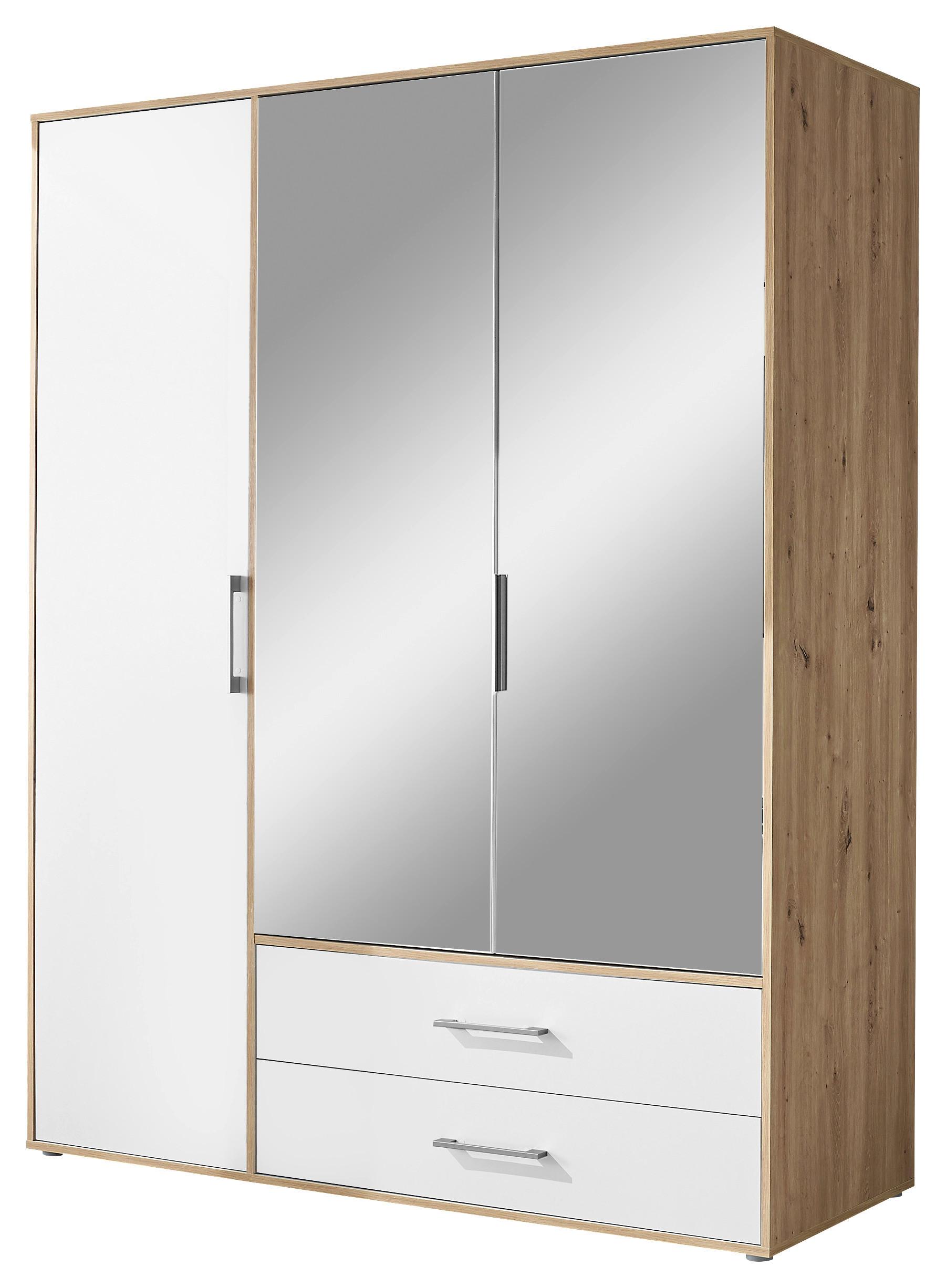 Kleiderschrank mit Spiegel 3trg Lembo Artisan Eiche/Weiß 155cm - Weiß/Eiche Artisan, Basics, Glas/Holzwerkstoff (155/195/60cm)