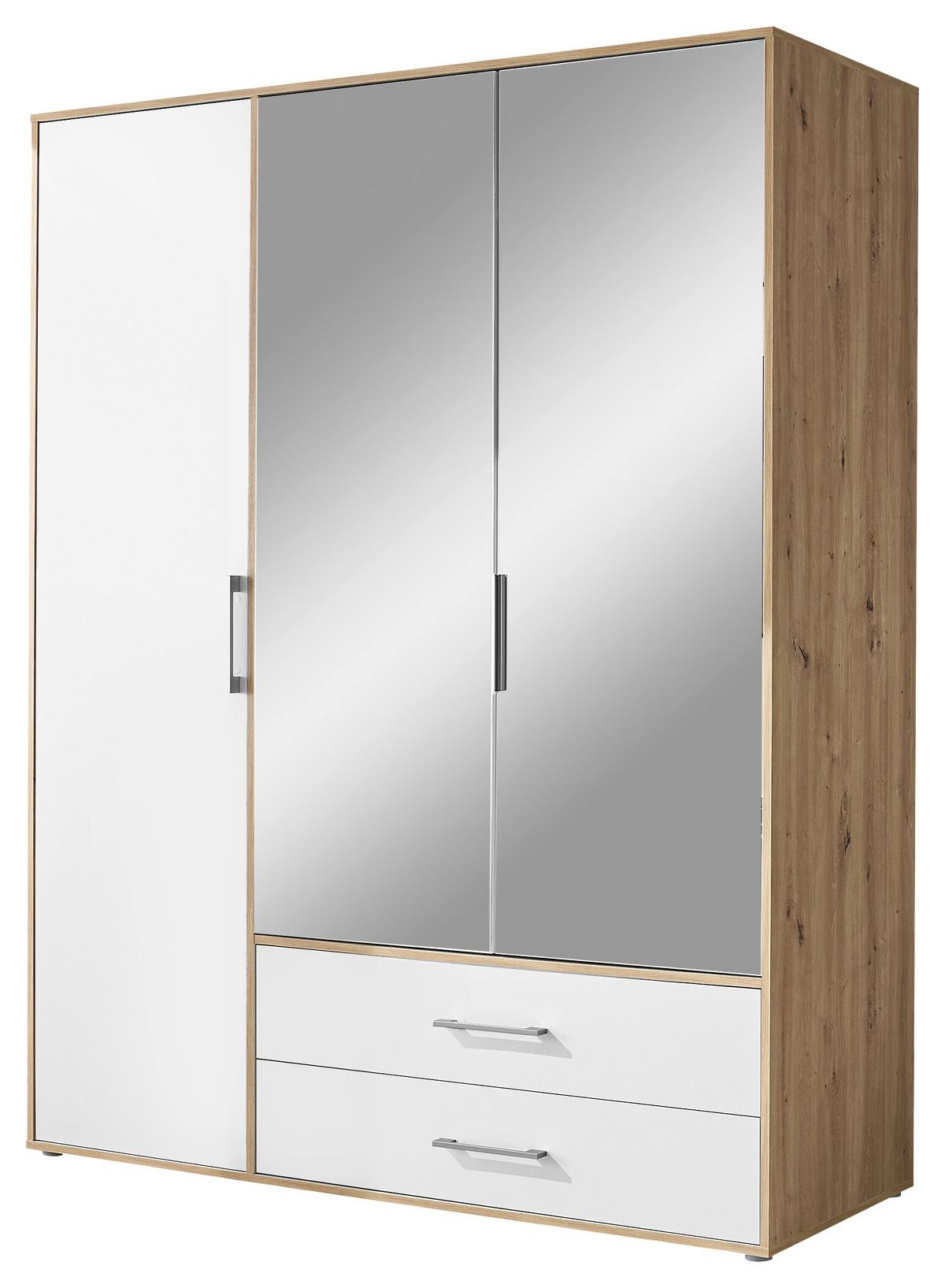 Kleiderschrank mit Spiegel 3trg Lembo Artisan Eiche/Weiß 155cm - Weiß/Eiche Artisan, Basics, Glas/Holzwerkstoff (155/195/60cm)