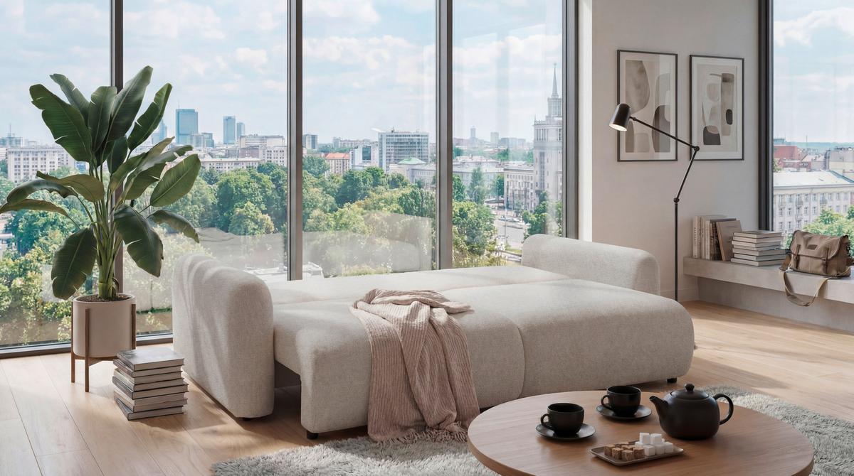 Schlafsofa Bubble 2 Perlmutt, B: 240cm - Perlmutt/Schwarz, MODERN, Textil (240/89/122cm) - MID.YOU