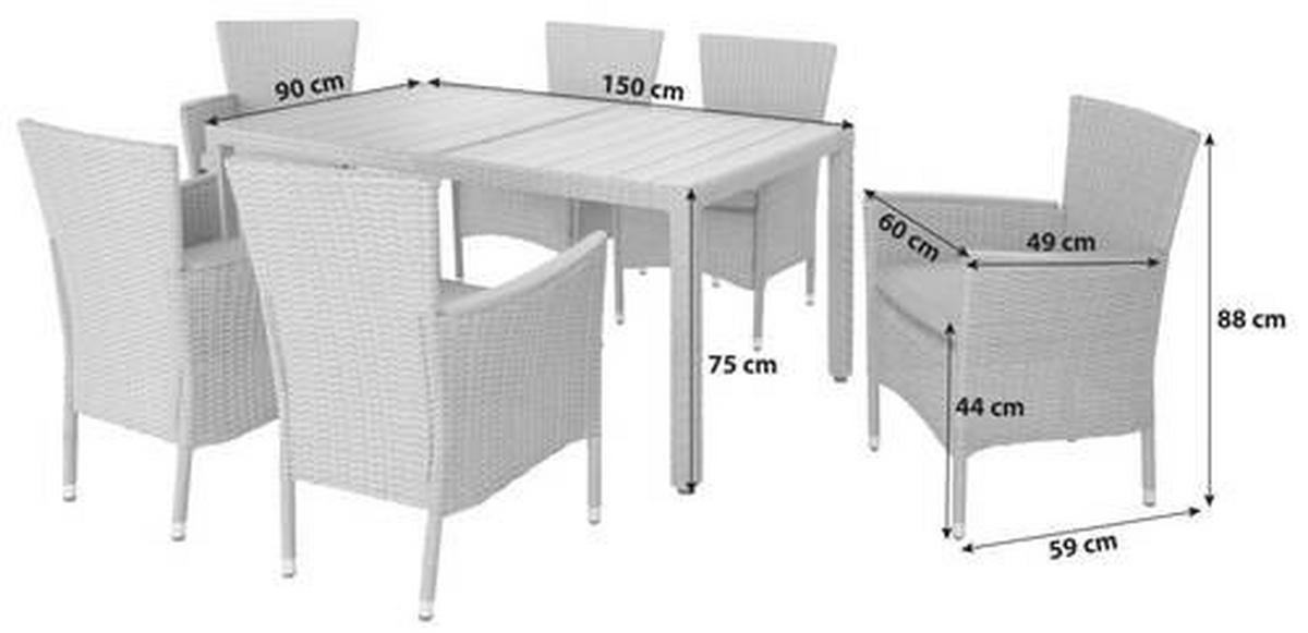 Gartengarnitur 7-tlg. Porto Rio Rattanoptik Mit Kissen - Hellbraun/Grau, MODERN, Kunststoff/Textil (60/150/88/75cm) - Luca Bessoni